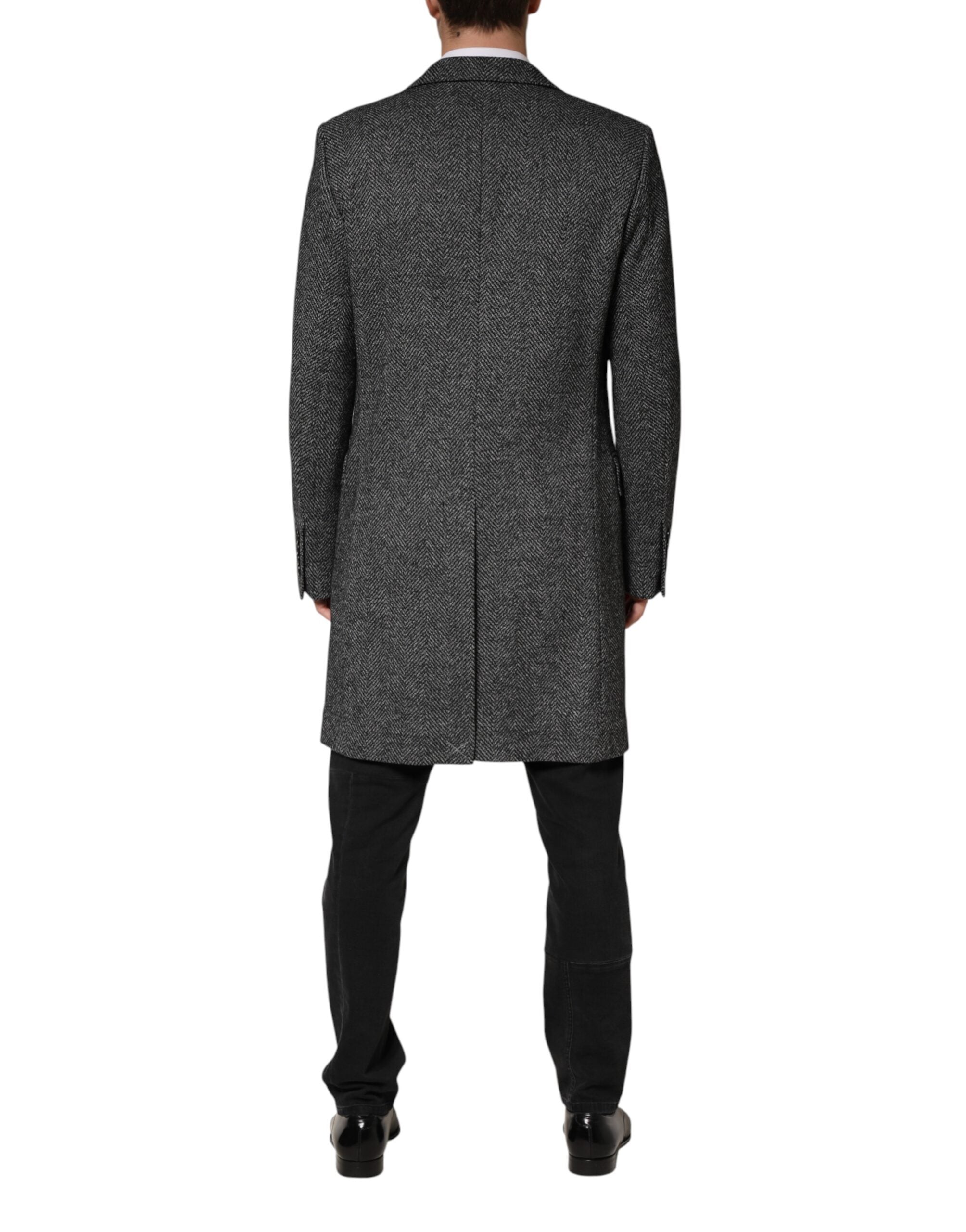Manteau long en laine mélangée gris de Dolce & Gabbana pour homme, veste élégante et sophistiquée.