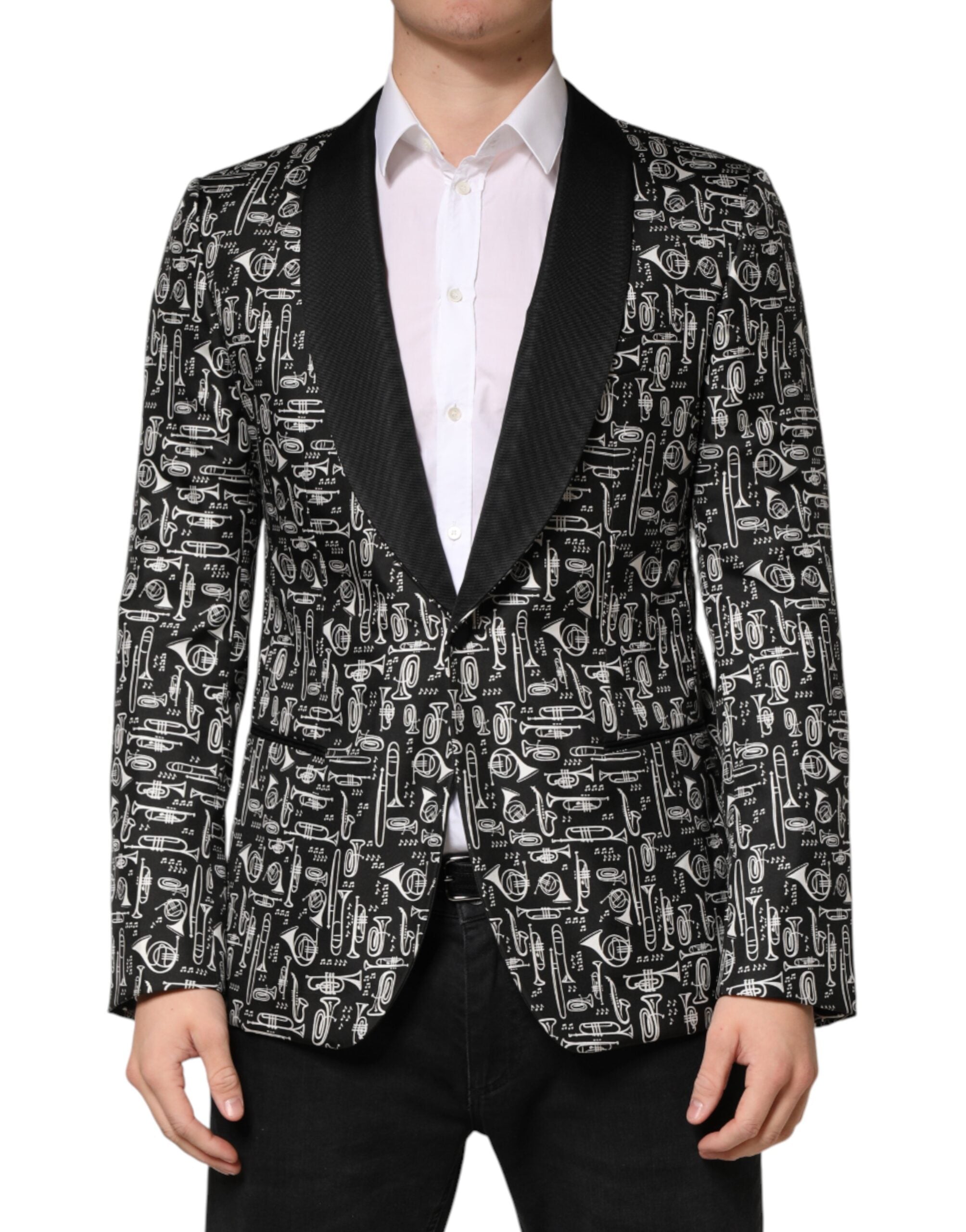 Veste blazer en soie noire Dolce & Gabbana Jazz Club à simple boutonnage, élégante et sophistiquée.
