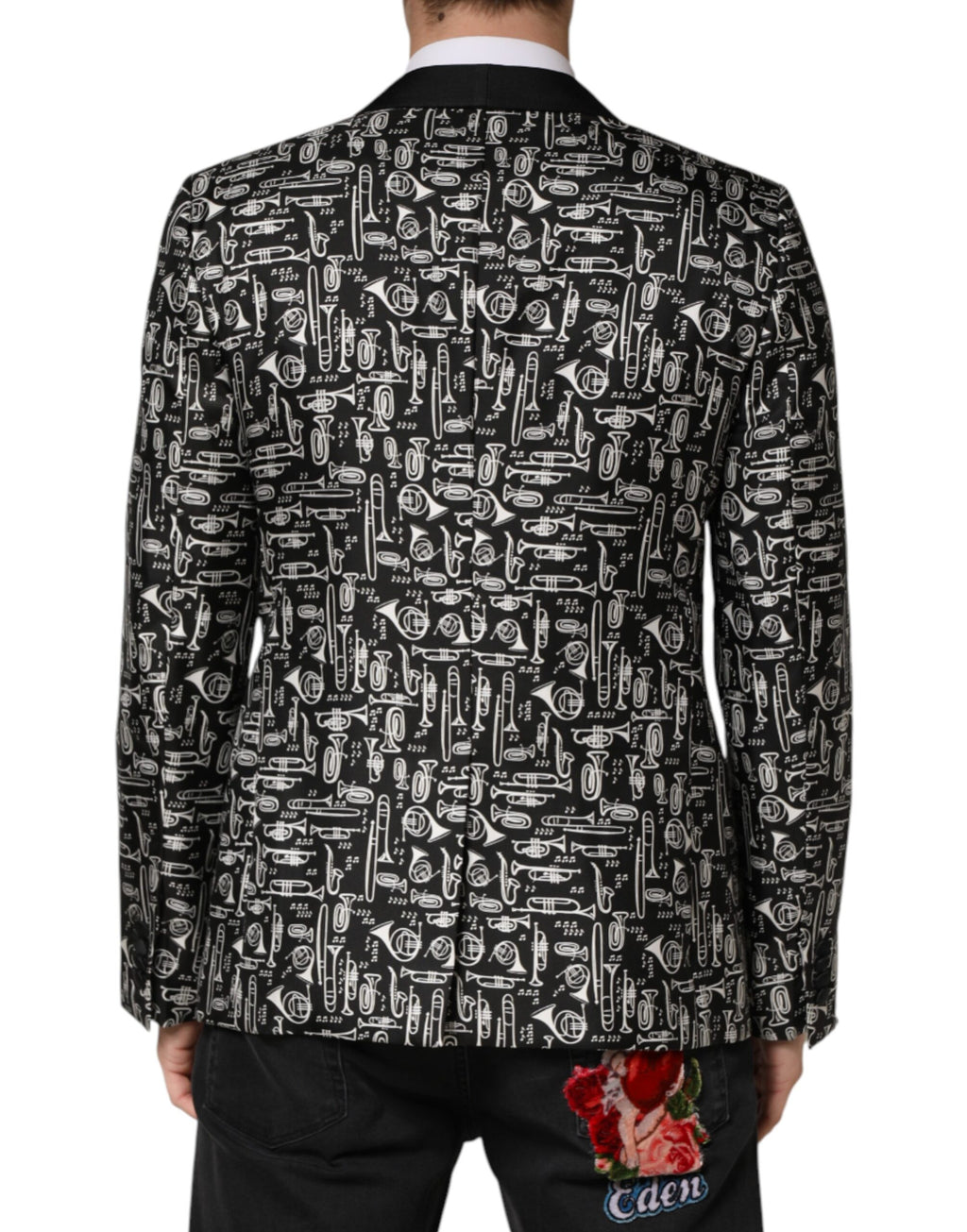 Veste en soie noire Dolce & Gabbana Jazz Club, blazer à un bouton avec coupe élégante et détails raffinés.