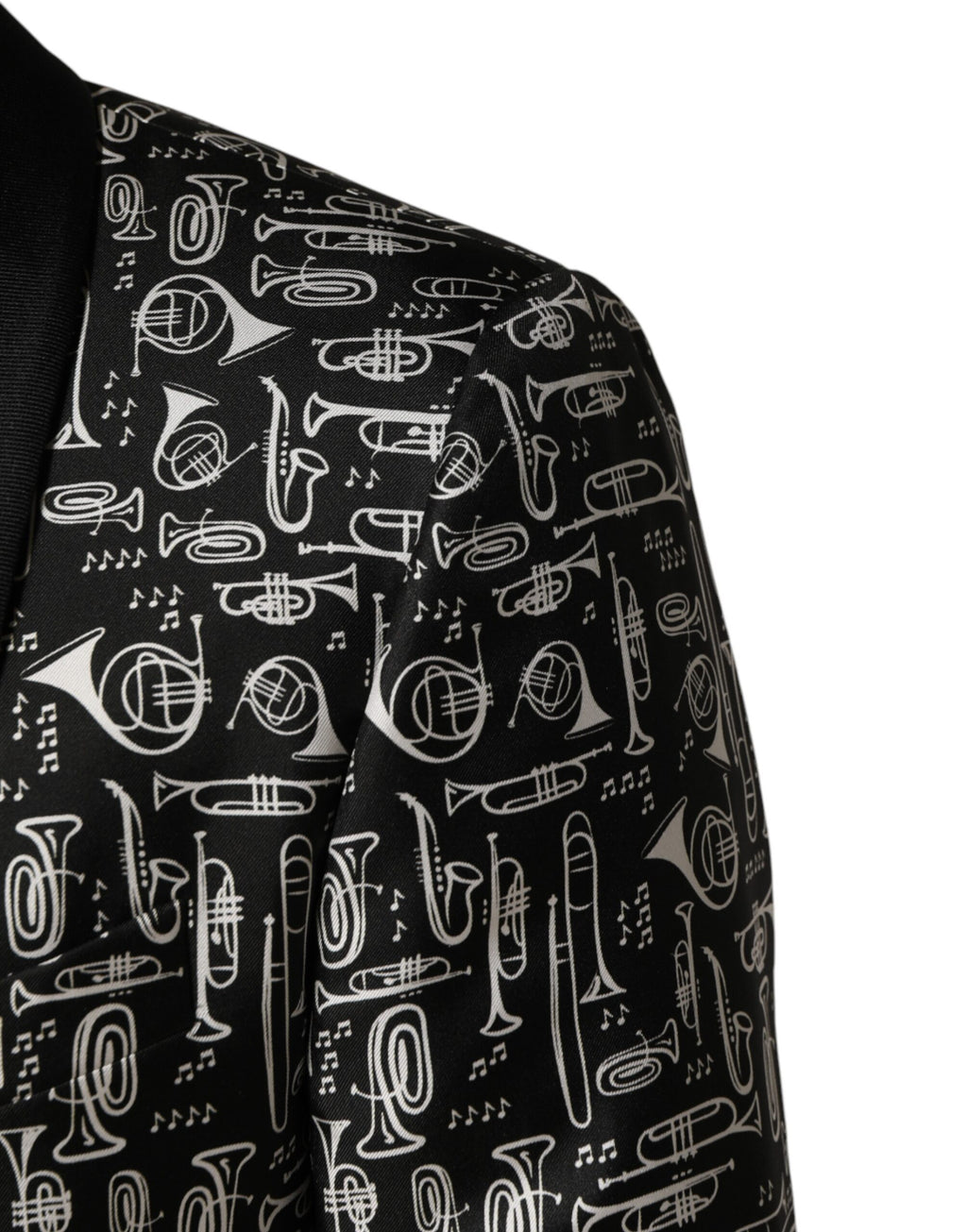 Blazer en soie noir Dolce & Gabbana Jazz Club, coupe simple à boutonnière unique, élégance sophistiquée pour homme.