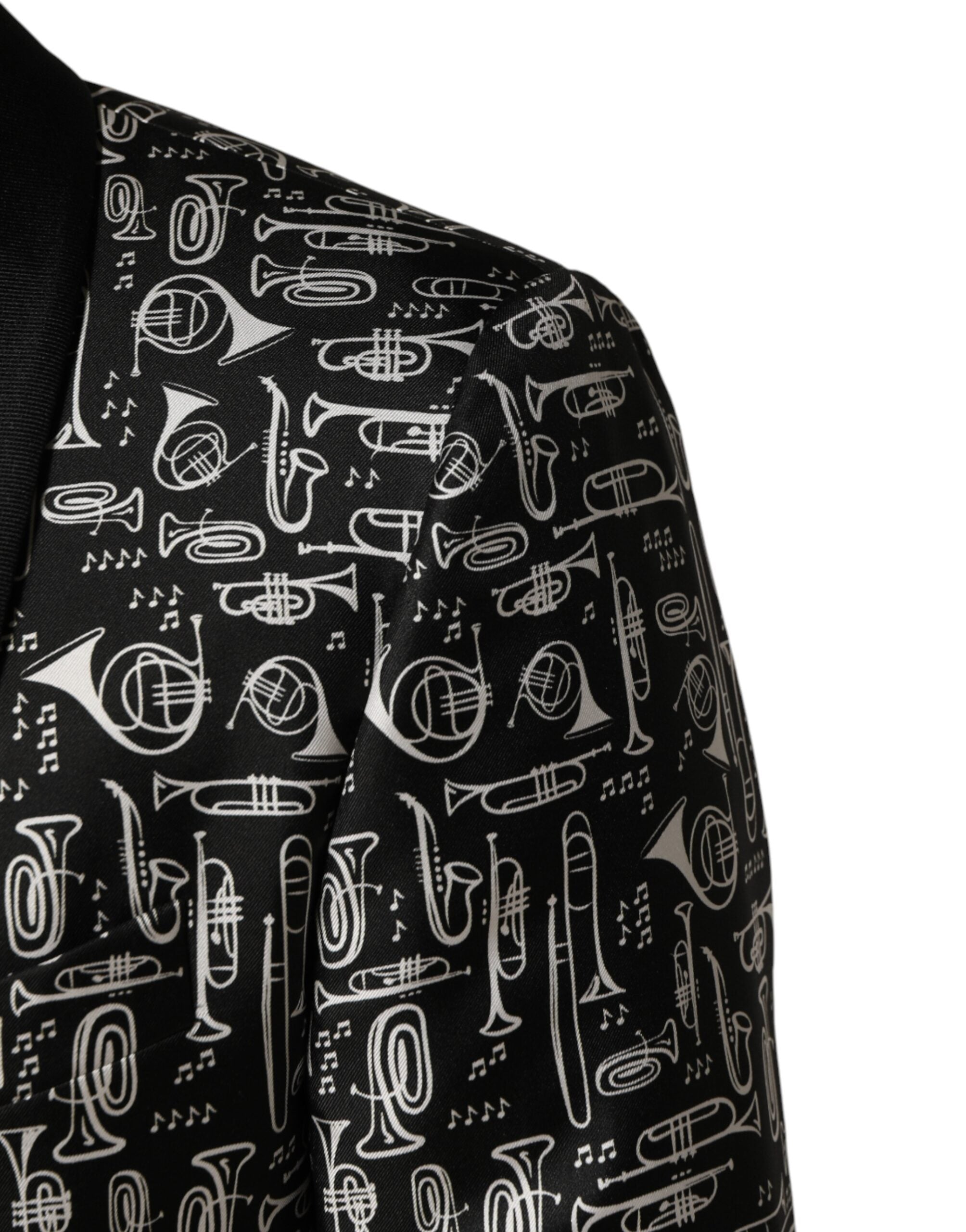 Blazer en soie noir Dolce & Gabbana Jazz Club, coupe simple à boutonnière unique, élégance sophistiquée pour homme.