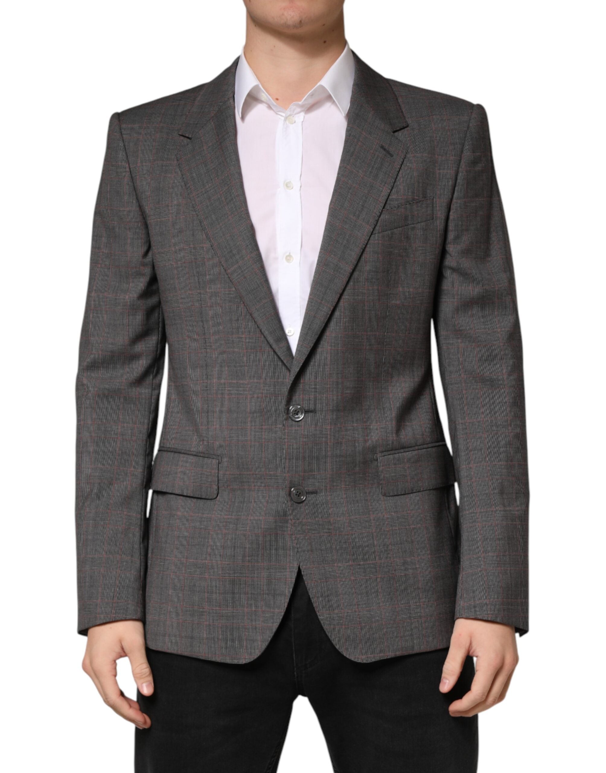 Veste blazer en laine grise à deux boutons Dolce & Gabbana, style classique et élégant, vue de face.