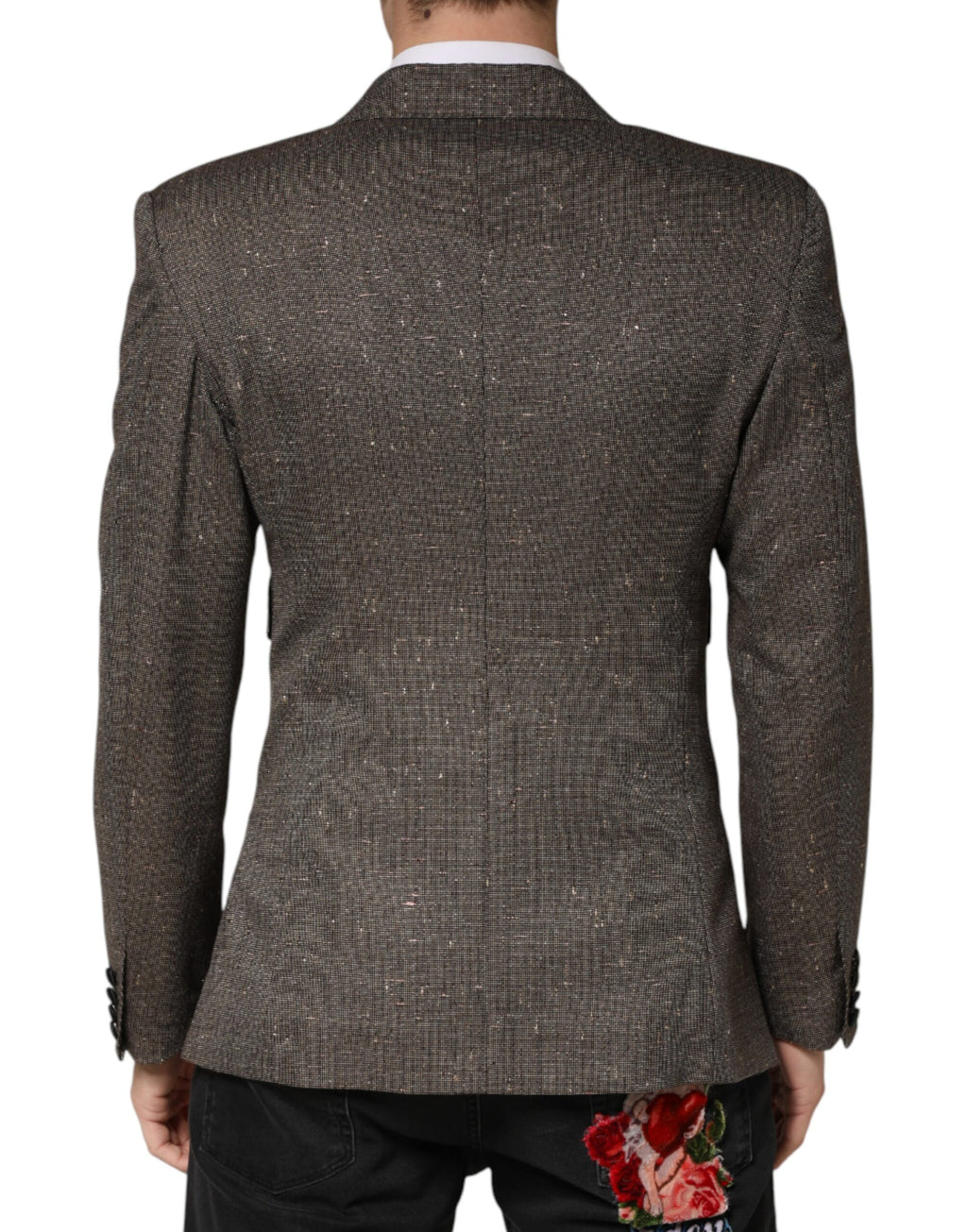 Veste blazer gris à double boutonnage Dolce & Gabbana, coupe élégante avec boutons sur le devant et col classique.