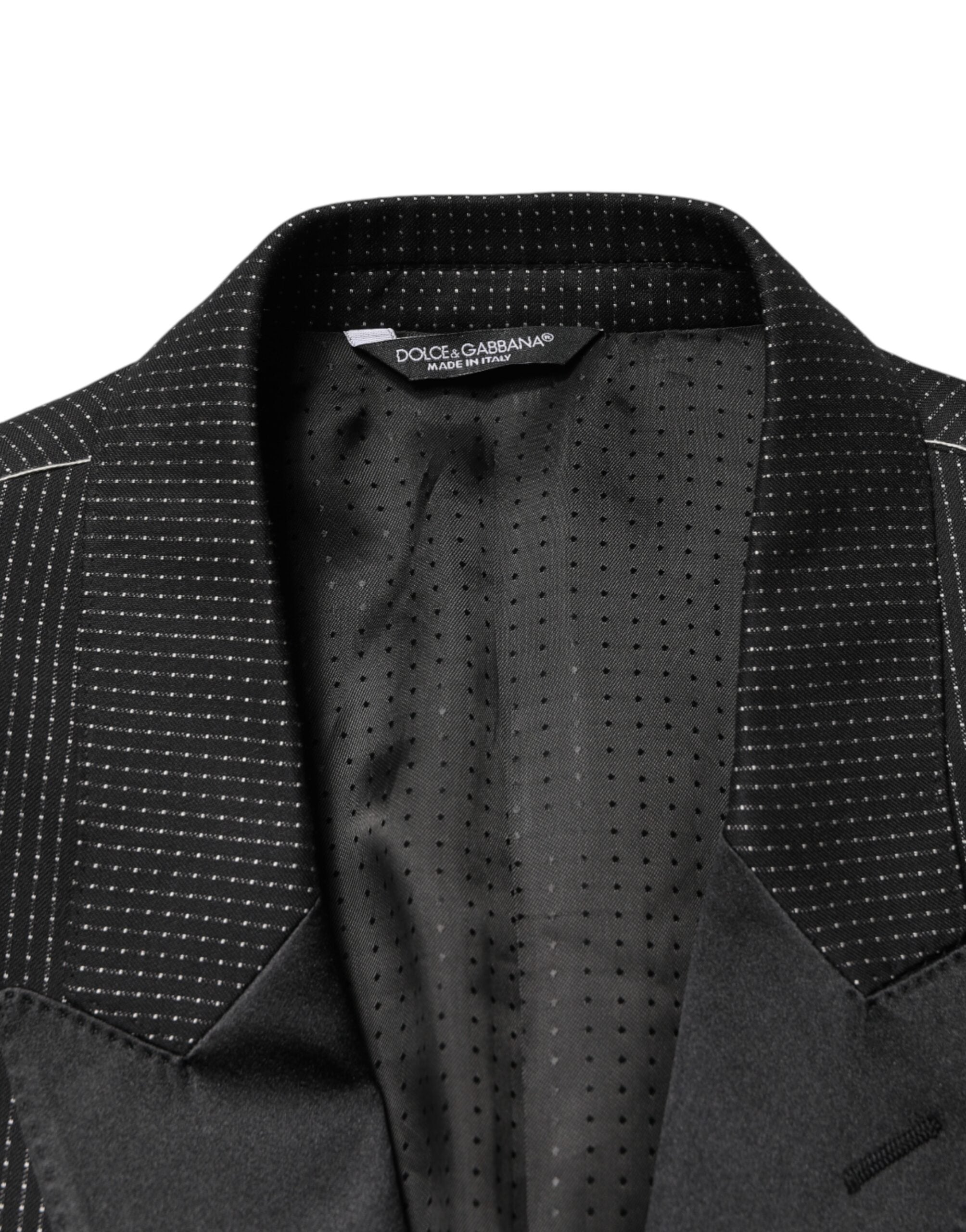 Veste noire Dolce & Gabbana Fantasy à simple boutonnage, élégante blazer pour homme, en tissu chic et sophistiqué.