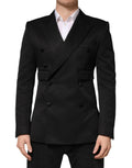 Veste blazer noire en coton Dolce & Gabbana à double boutonnage et col croisé, élégante et classique.