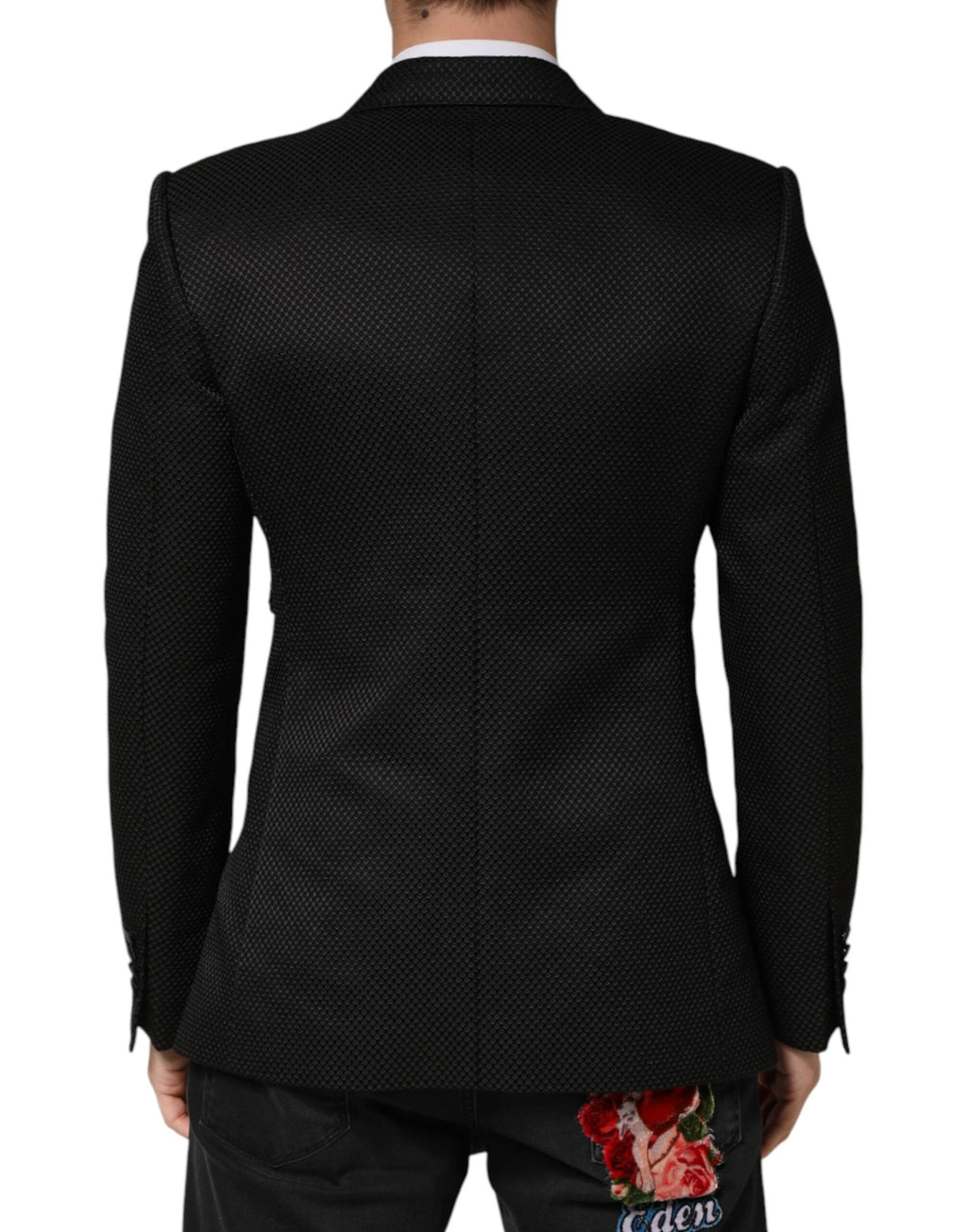Veste blazer noire en coton Dolce & Gabbana à double boutonnage avec deux boutons, mode élégante et sophistiquée.
