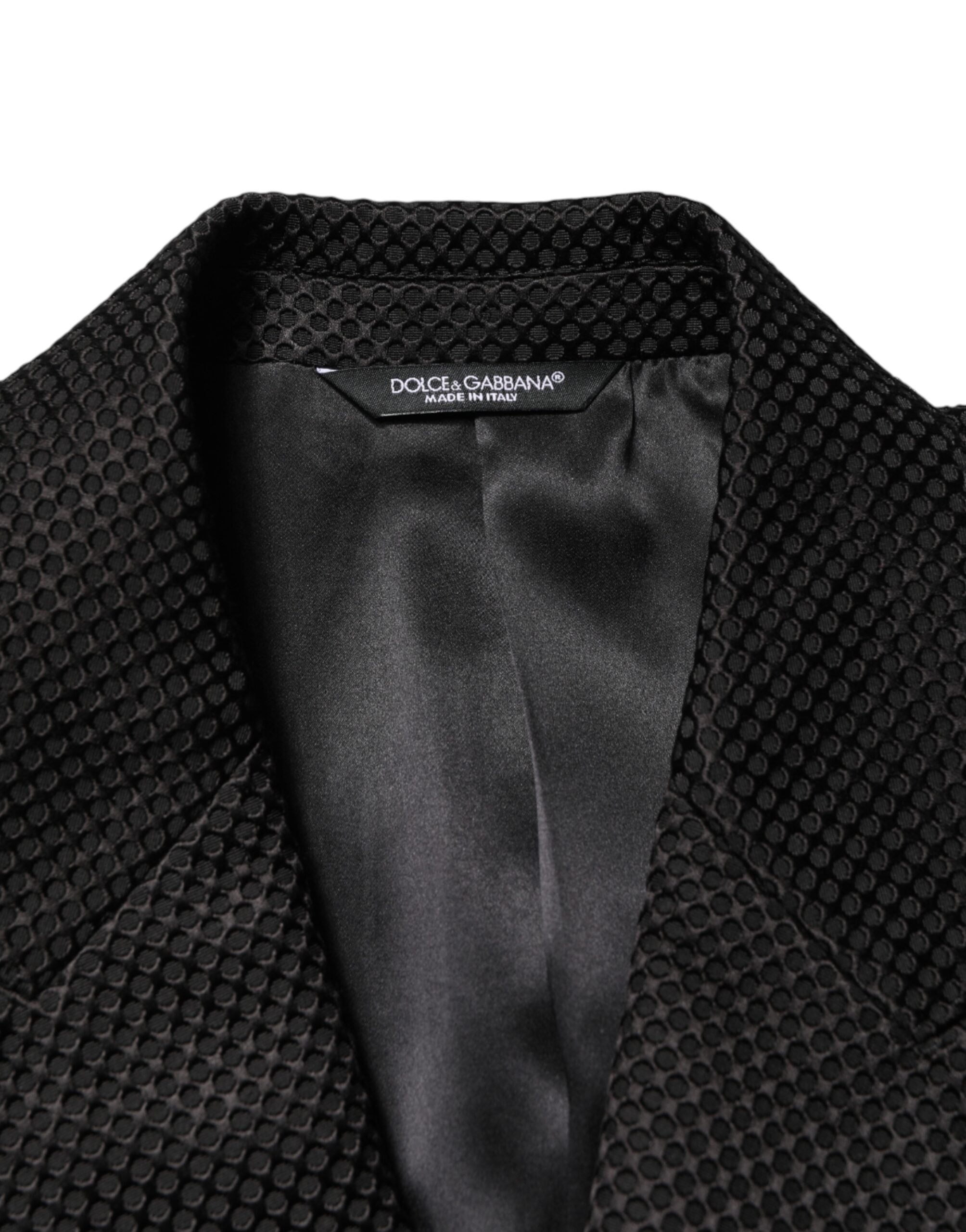 Blazer noir en coton de Dolce & Gabbana, coupe double boutonnage et style élégant, aperçu en image.