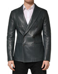 Dolce & Gabbana Dark Gray Leather Double Breasted 2Button Blazer