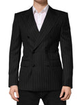 Blazer noir à rayures Dolce & Gabbana à double boutonnage et deux boutons, style élégant et sophistiqué.