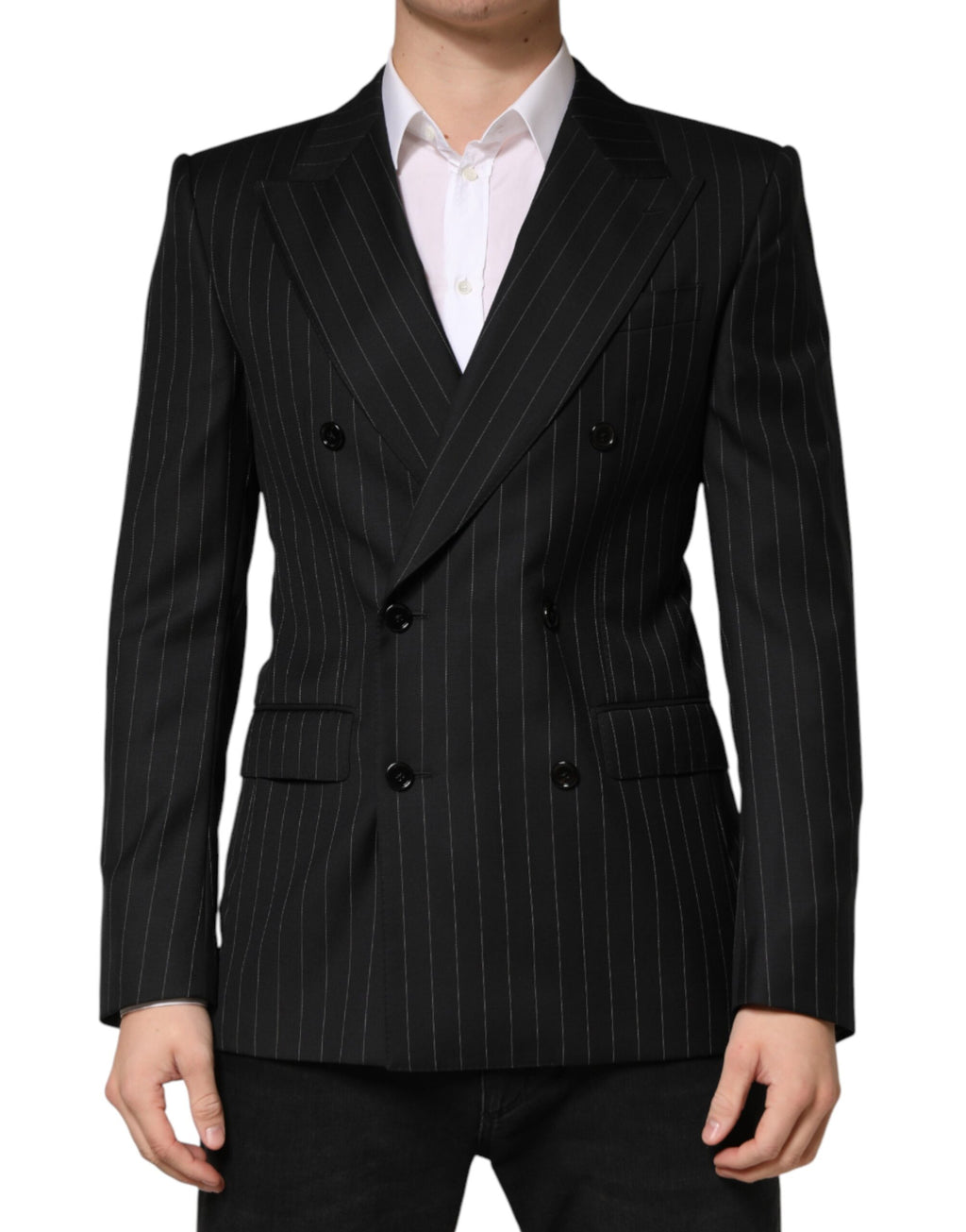 Veste blazer pour femme Dolce & Gabbana à rayures noires, double boutonnage et coupe élégante.