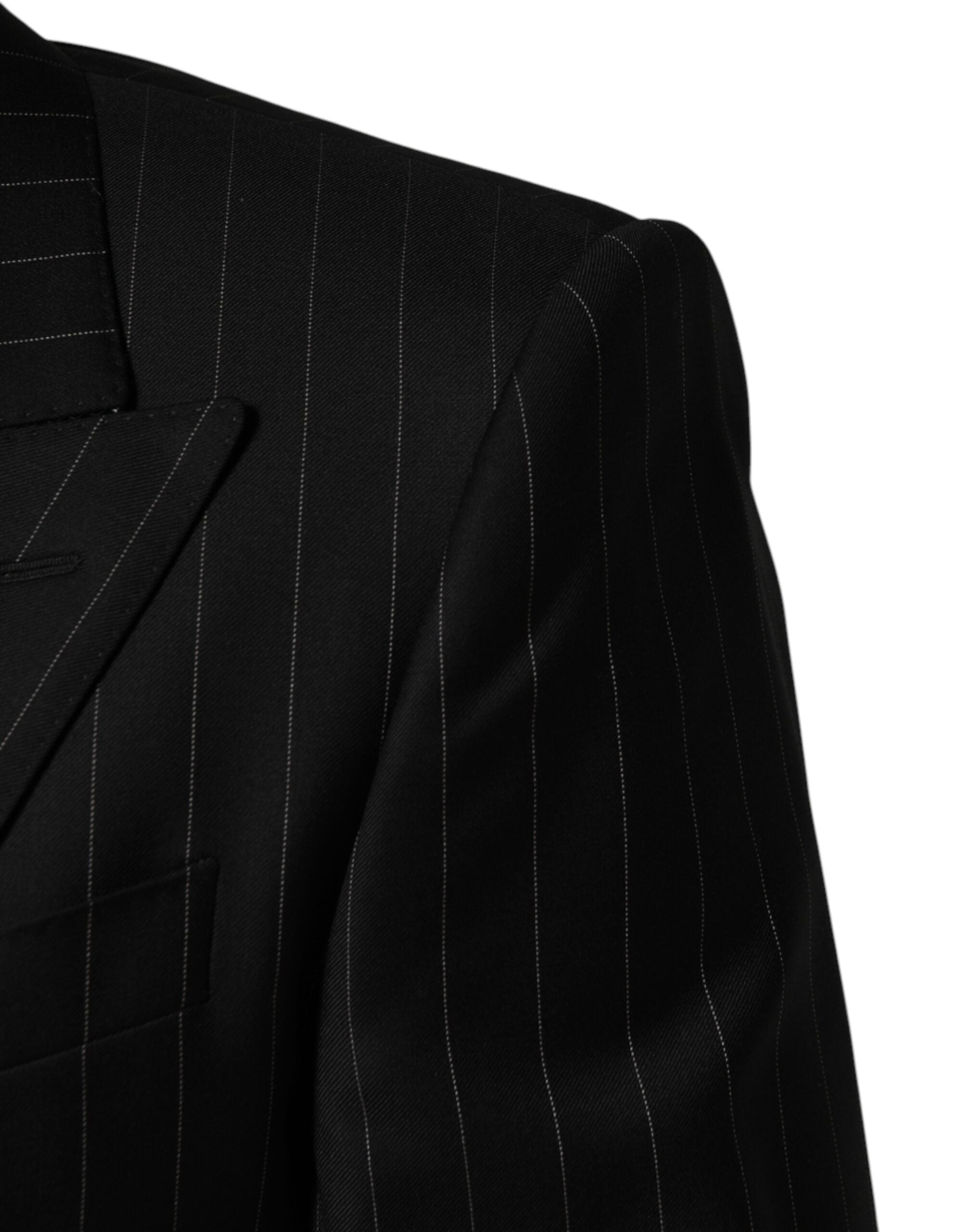 Blazer noir à rayures Dolce & Gabbana à double boutonnage, veste élégante en tissu sophistiqué, mode masculine chic.