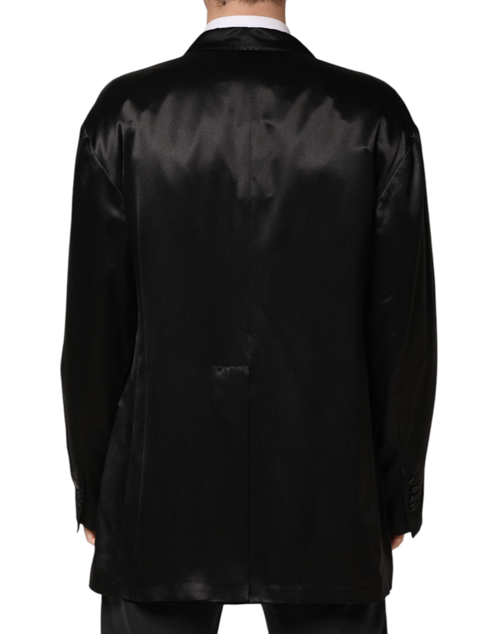 Veste blazer noire en soie Dolce & Gabbana à double boutonnage et style élégant, vue de face.