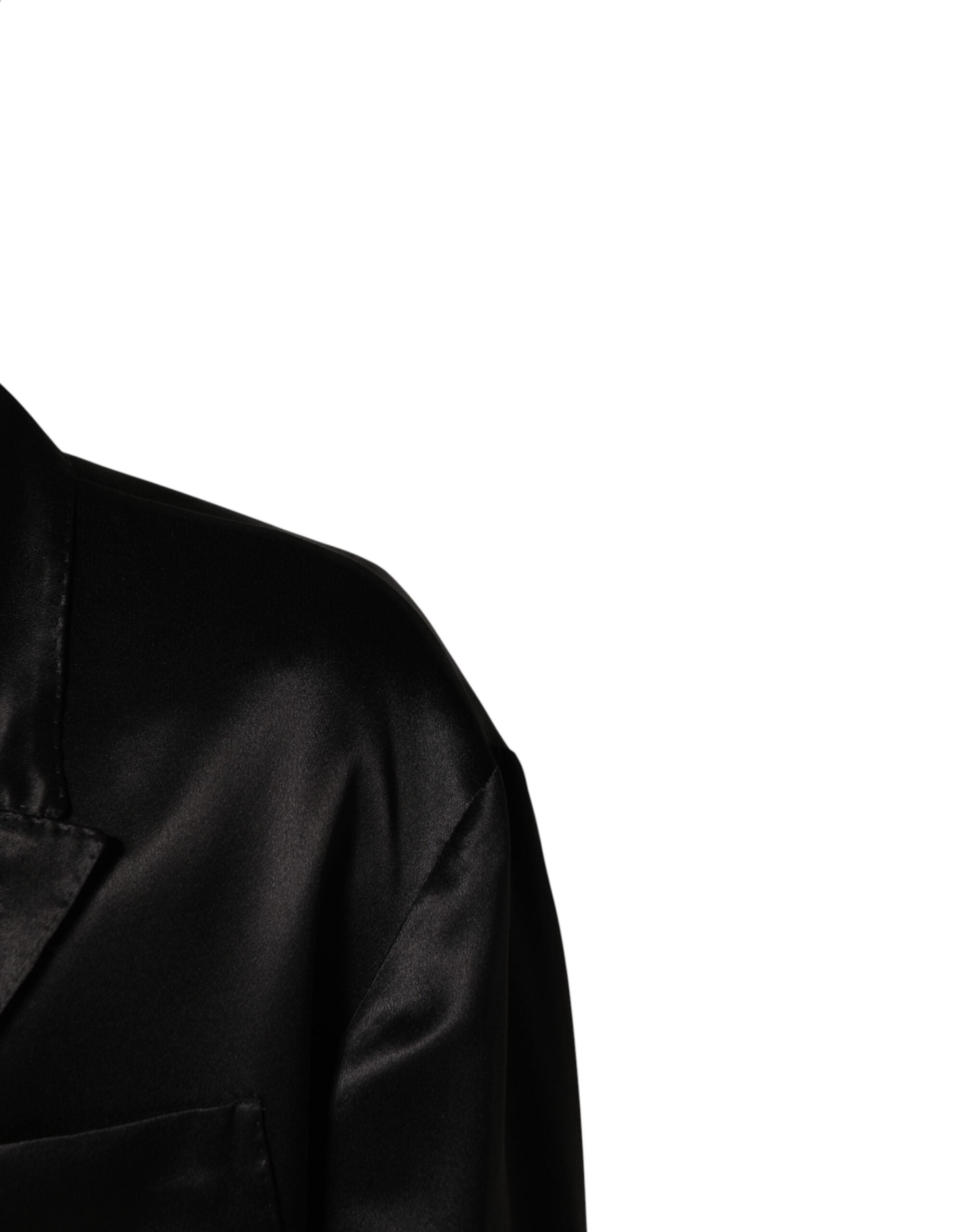 Veste blazer noire en soie Dolce & Gabbana à double boutonnage, style élégant et sophistiqué pour femme.