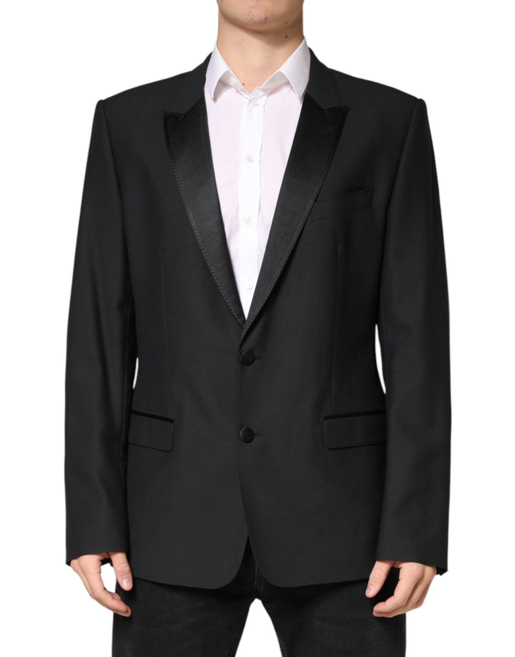 Veste blazer noire Dolce & Gabbana Martini à simple boutonnage, élégante et sophistiquée, vue sur le produit.