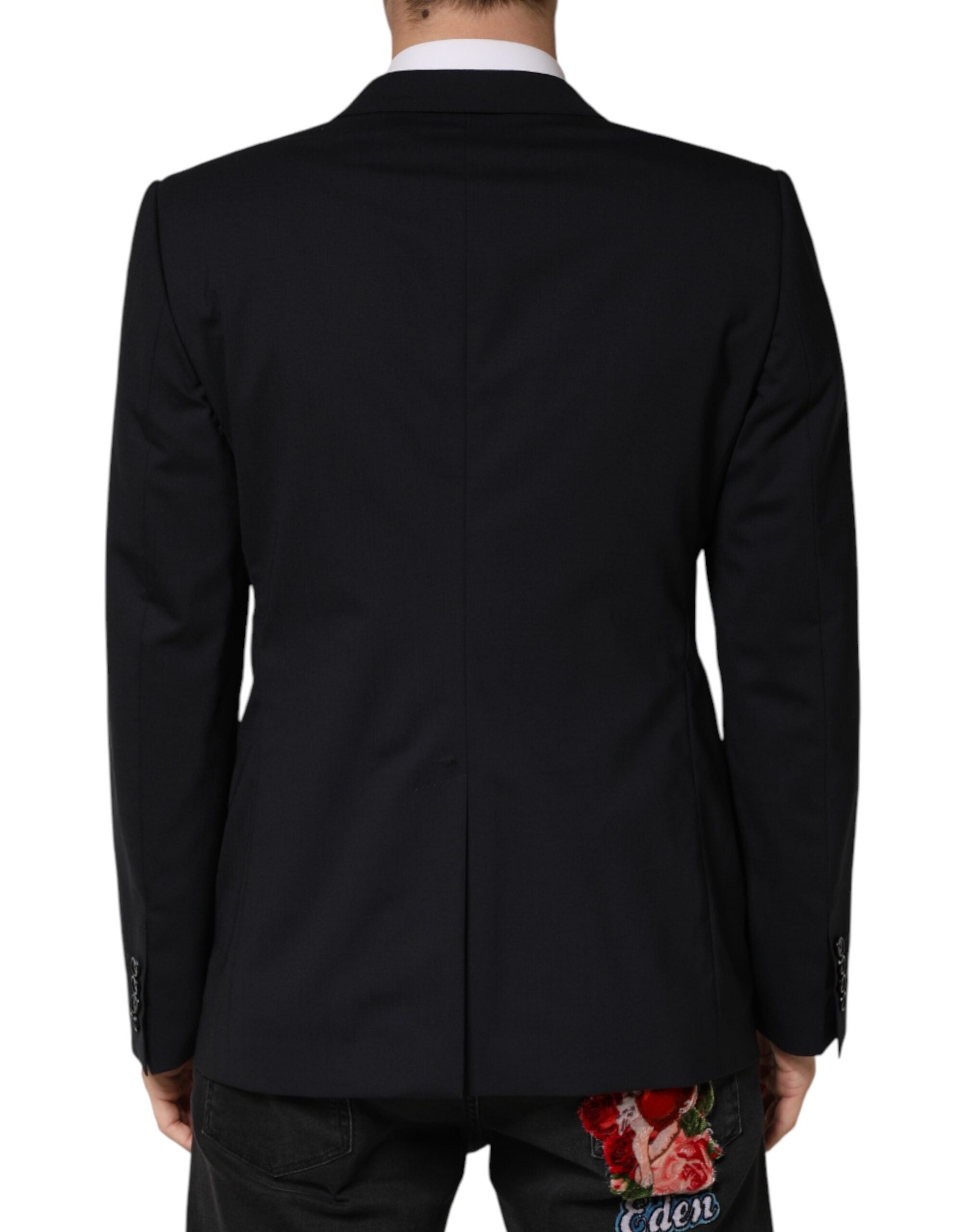 Veste blazer en laine noire à deux boutons Dolce & Gabbana, coupe classique à col revers et poches latérales.