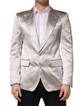 Veste blazer Dolce & Gabbana Silver Sicilia à un seul bouton, coupe ajustée, tissu brillant, élégance moderne.