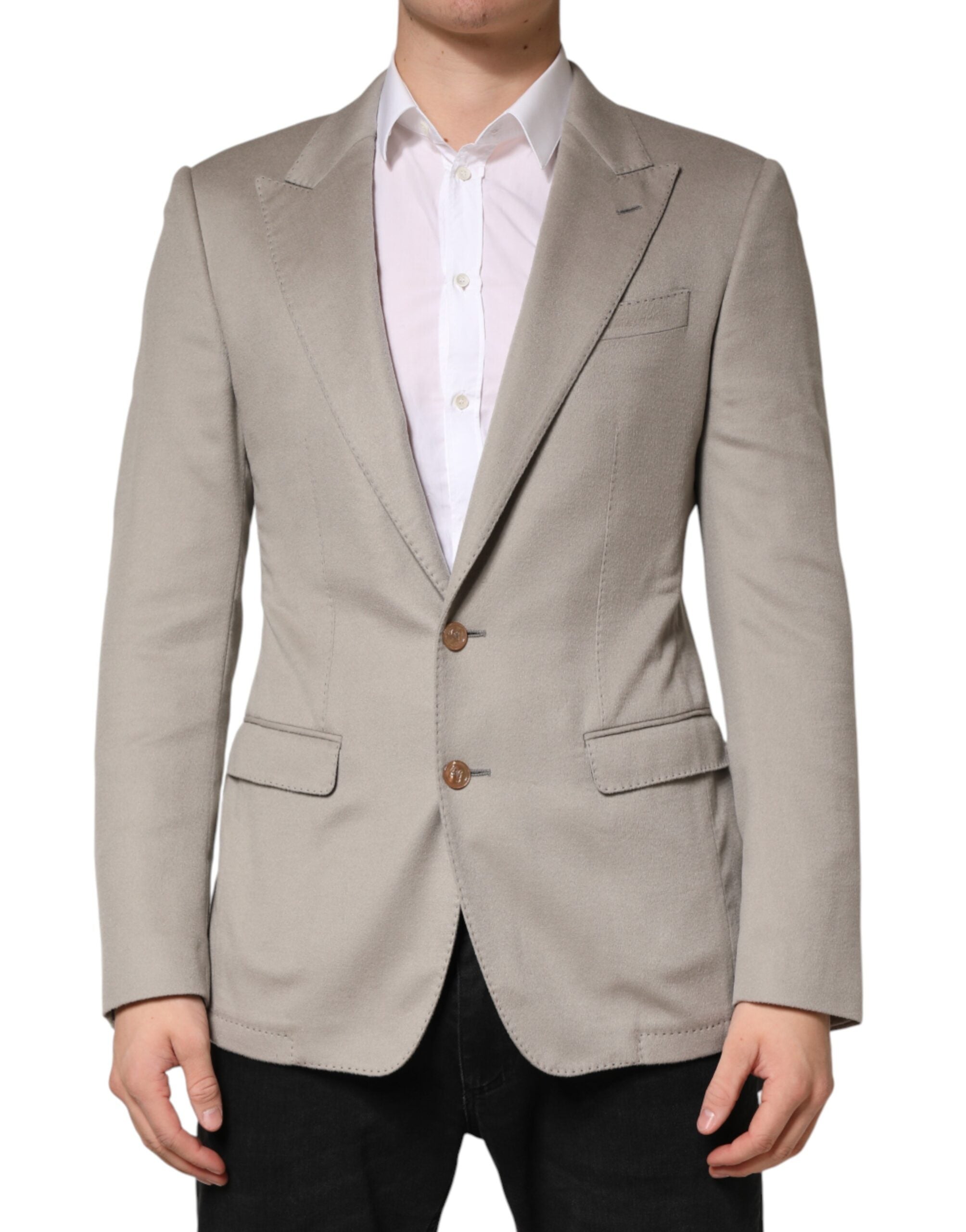 Veste blazer en cachemire gris de Dolce & Gabbana, à coupe simple, avec boutons de devant, élégante et sophistiquée.