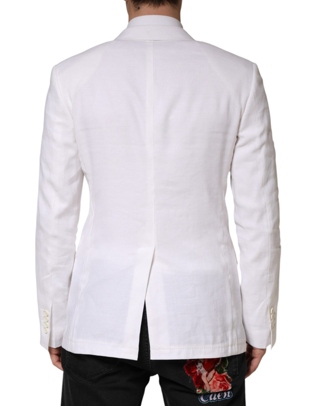 Veste blazer en lin blanc à double boutonnage Dolce & Gabbana, élégante et sophistiquée, vue de face.