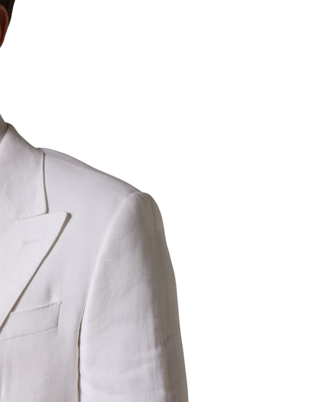 Blazer en lin blanc Dolce & Gabbana à double boutonnage et deux boutons, élégant et sophistiqué.