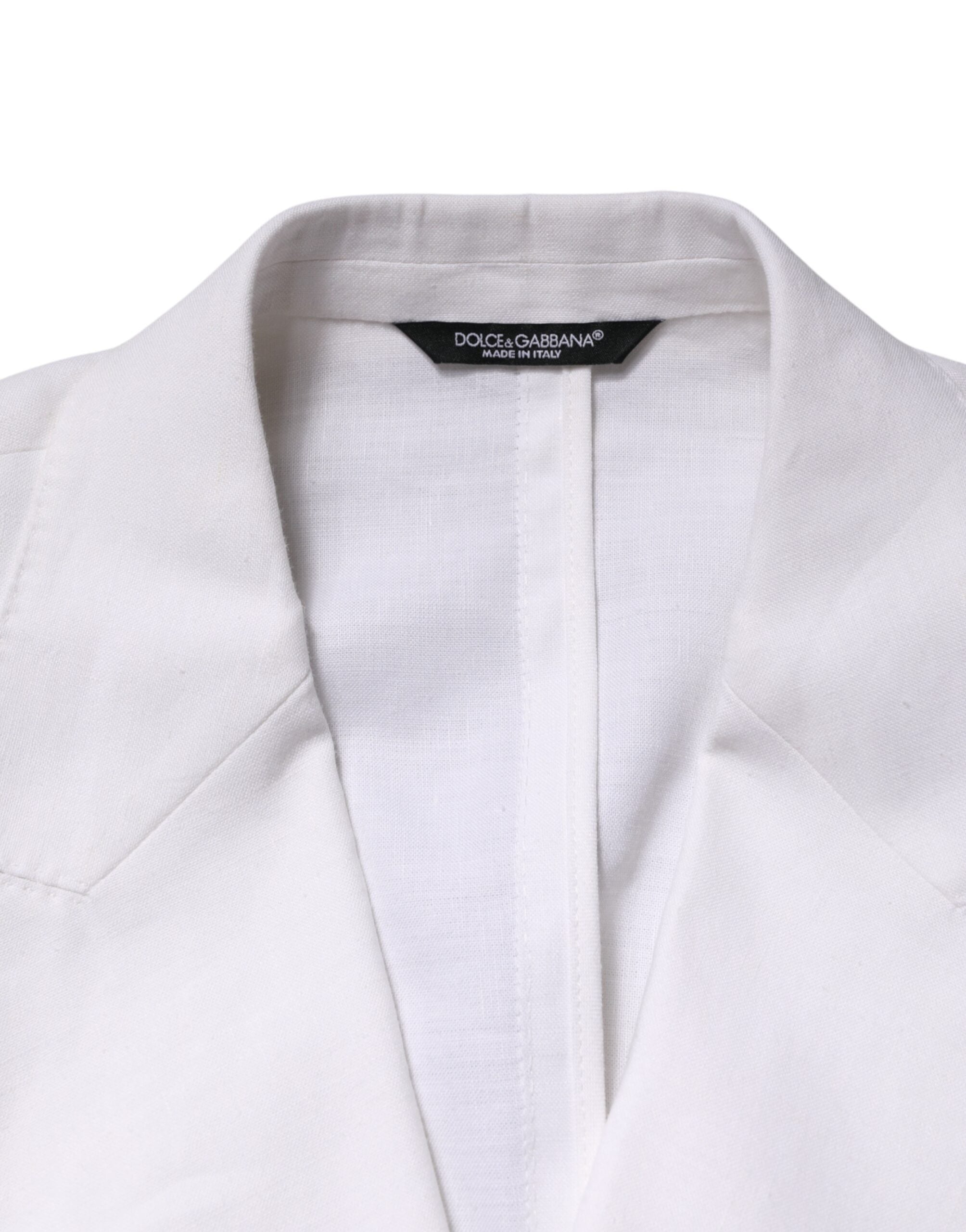 Blazer blanc en lin à double boutonnage Dolce & Gabbana, veste élégante pour homme avec boutons doubles.