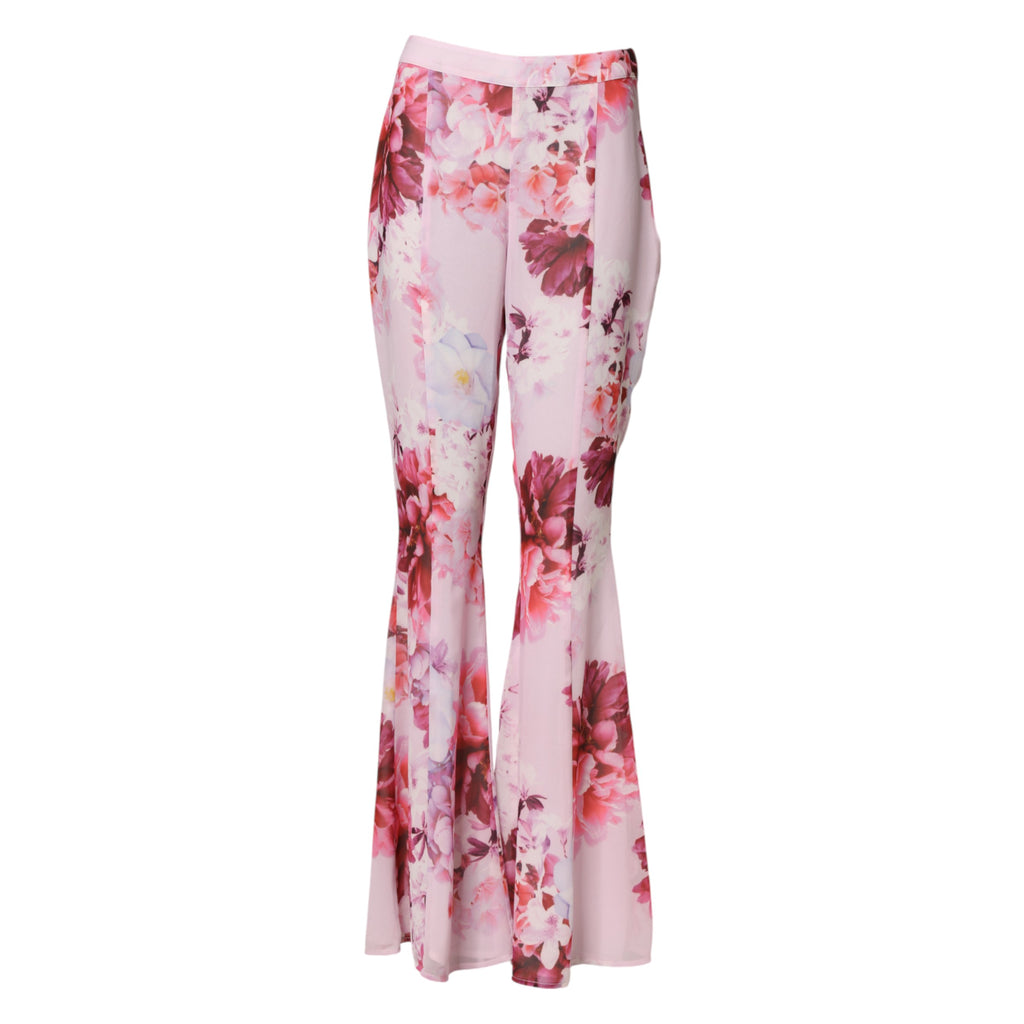 Pantalon fluide rose à fleurs Guess by Marciano, taille haute évasée, style élégant et tendance, en tissu léger.