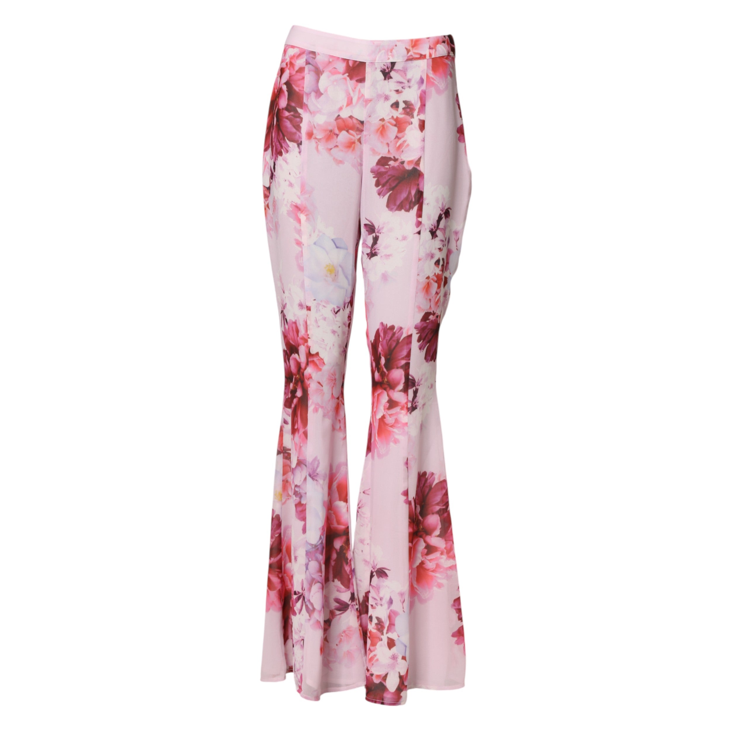 Pantalon fluide rose à fleurs Guess by Marciano, taille haute évasée, style élégant et tendance, en tissu léger.
