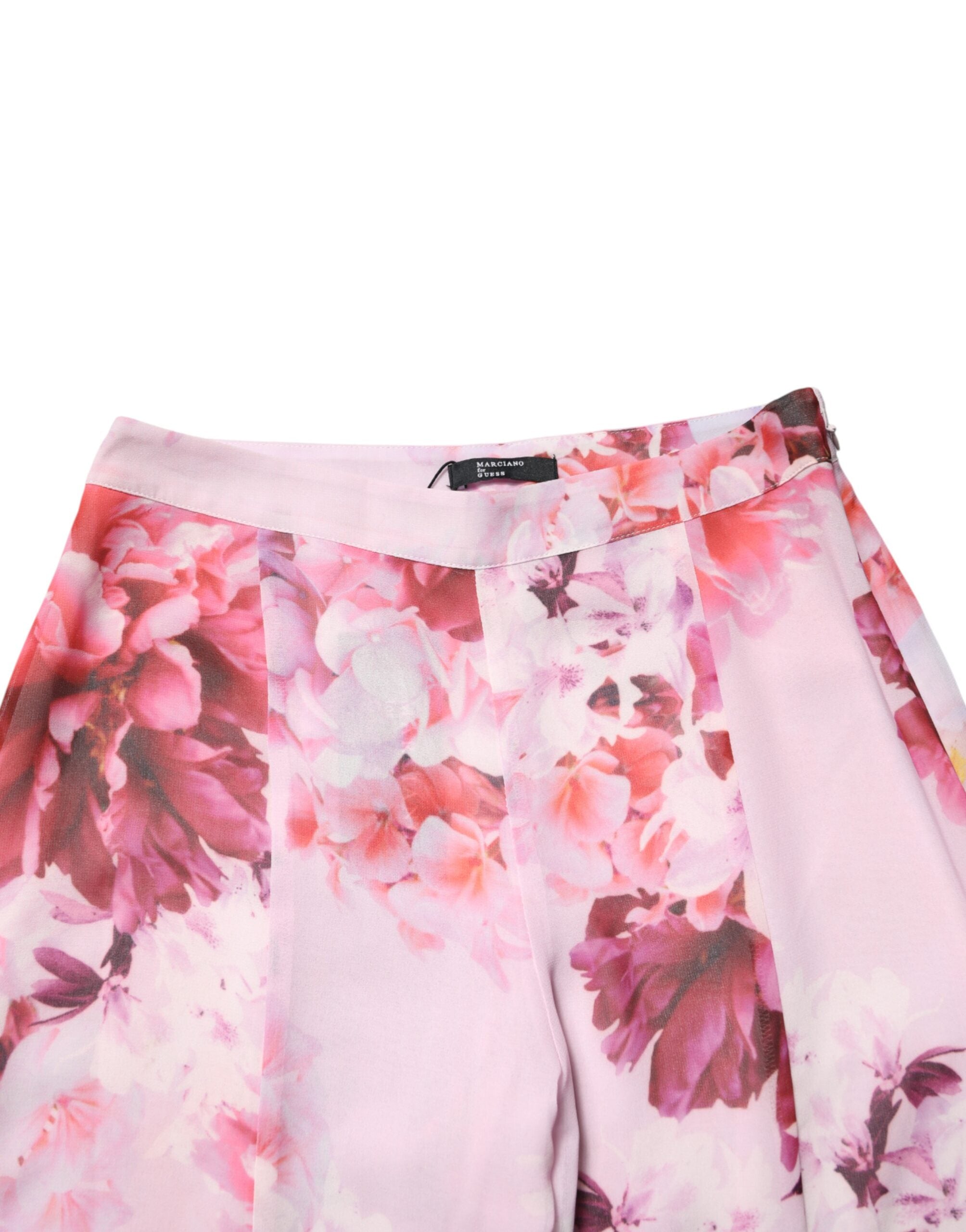 Pantalons flare roses à taille haute Guess By Marciano, style floral rose, élégants et tendance pour femme.