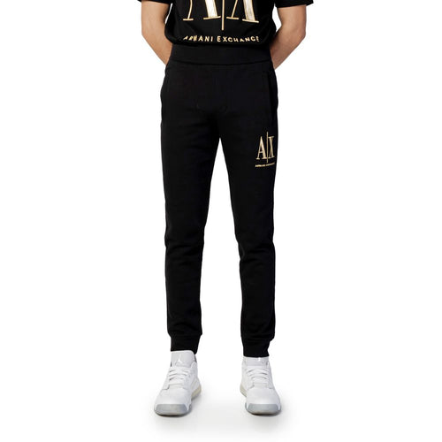 Pantalons de jogging noirs en coton Armani Exchange, vêtements de sport pour hommes avec poche latérale et couture décontractée.