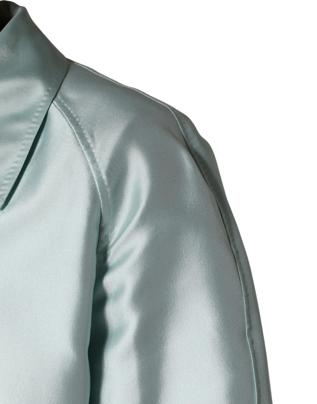 Manteau long en satin teal avec col pour femme de Dolce & Gabbana, veste élégante et sophistiquée.