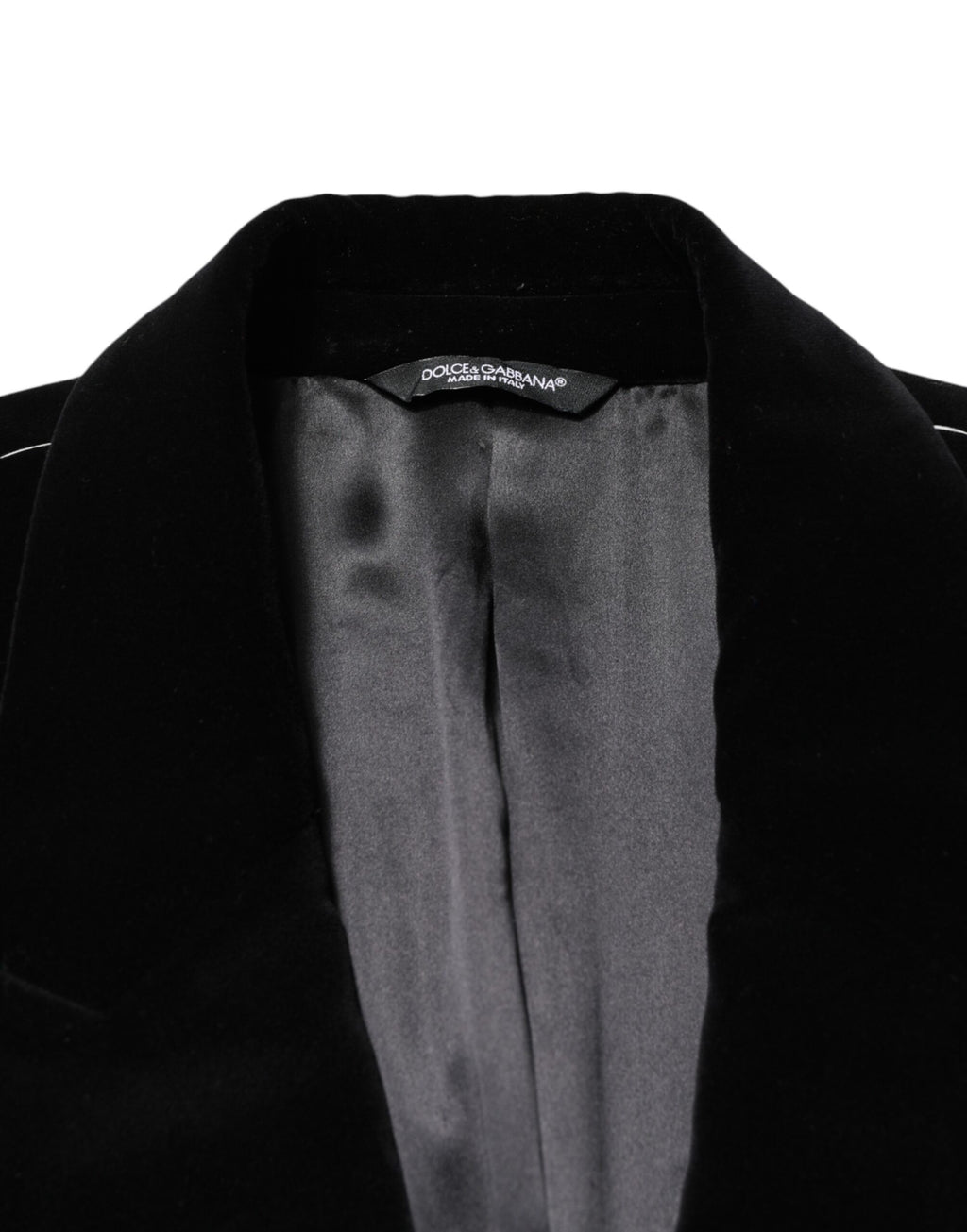 Manteau long en velours de coton noir de Dolce & Gabbana, veste trench élégante avec finition sophistiquée.