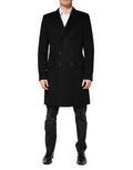 Manteau trench noir en laine à double boutonnage de Dolce & Gabbana, veste élégante avec col et ceinture.