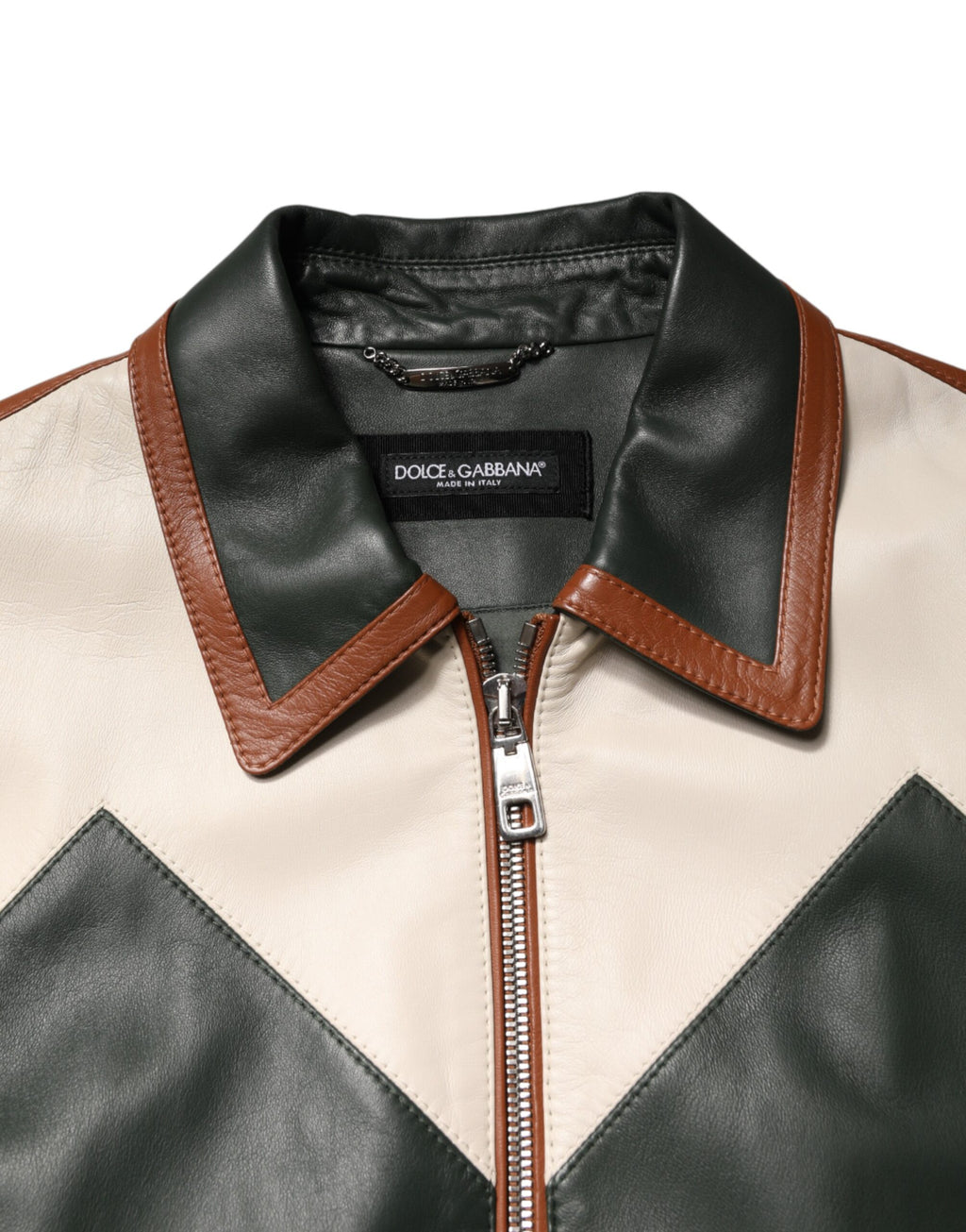 Veste homme en cuir multicolore Dolce & Gabbana à fermeture éclair intégrale et style biker.