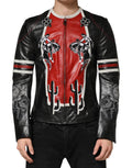 Veste en cuir homme Dolce & Gabbana Guns n' Roses multicolore, veste biker zippée avec motifs colorés et logo de la marque.