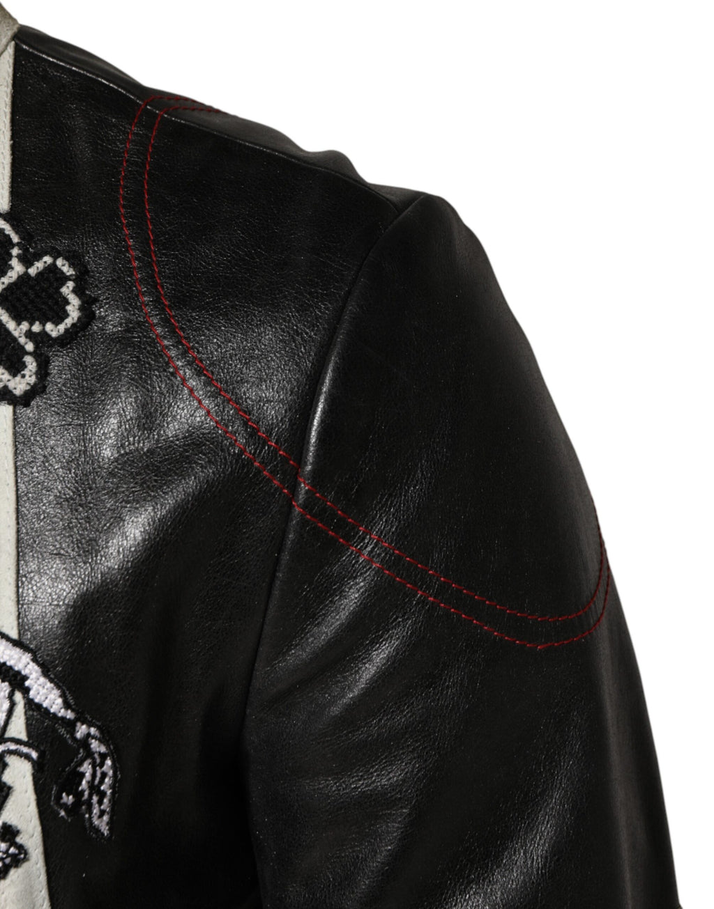 Veste moto pour homme Dolce & Gabbana Guns n' Roses à fermeture éclair, multicolore, style biker, détails graphiques.