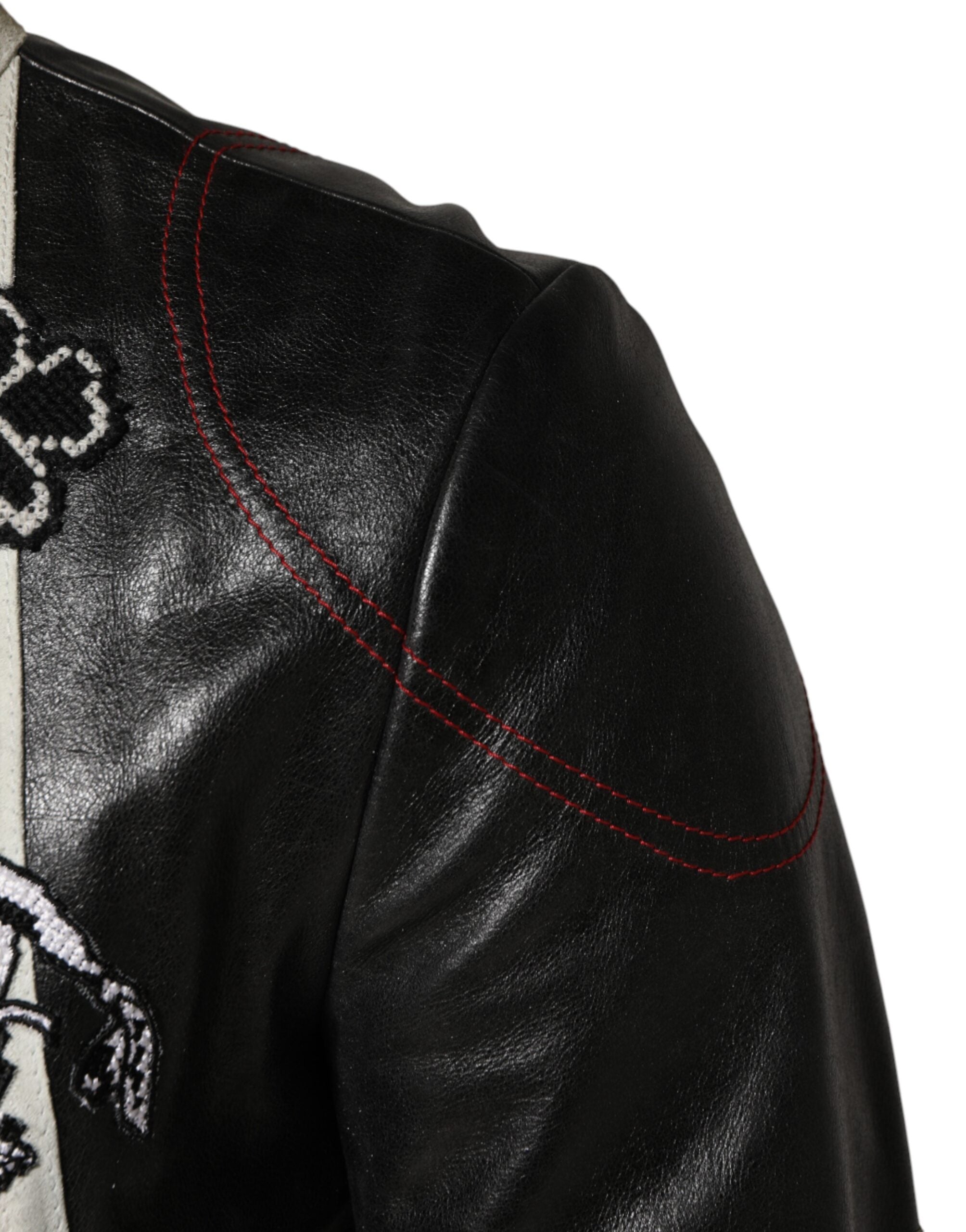 Veste moto pour homme Dolce & Gabbana Guns n' Roses à fermeture éclair, multicolore, style biker, détails graphiques.