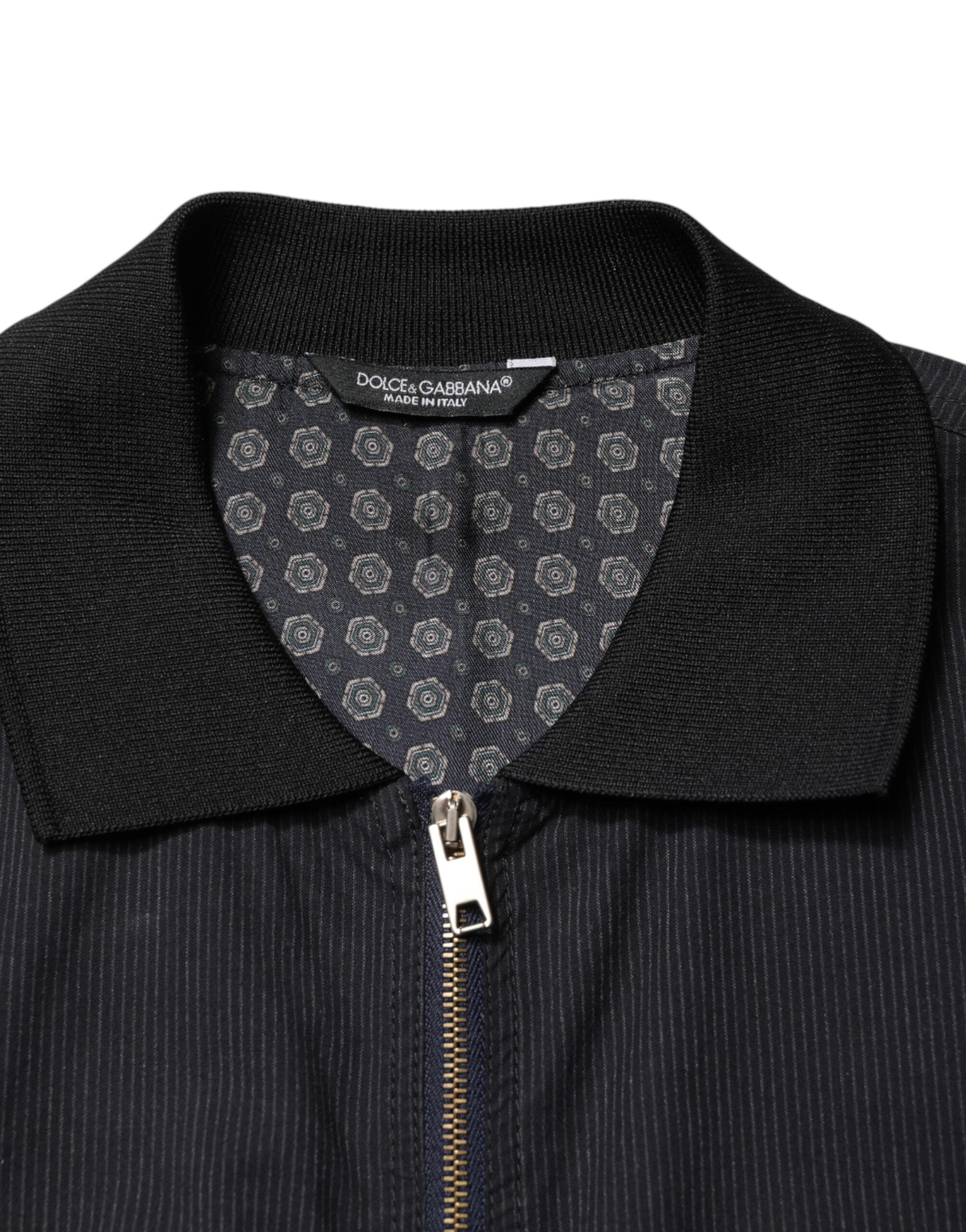 Veste bomber homme Dolce & Gabbana en coton bleu foncé avec fermeture éclair complète, style décontracté et élégant.