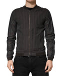 Veste bomber Dolce & Gabbana en coton noir à rayures, zip complet, style décontracté et moderne.