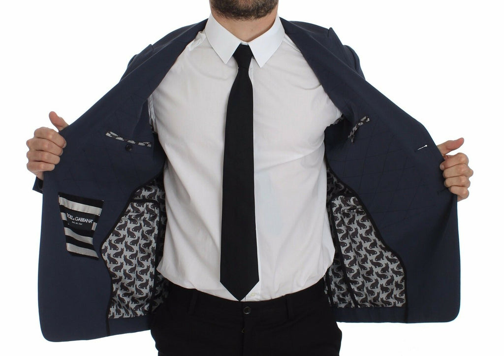 Blazer casual en coton stretch bleu de Dolce & Gabbana, veste élégante pour hommes ou femmes, détail moderne et confortable.