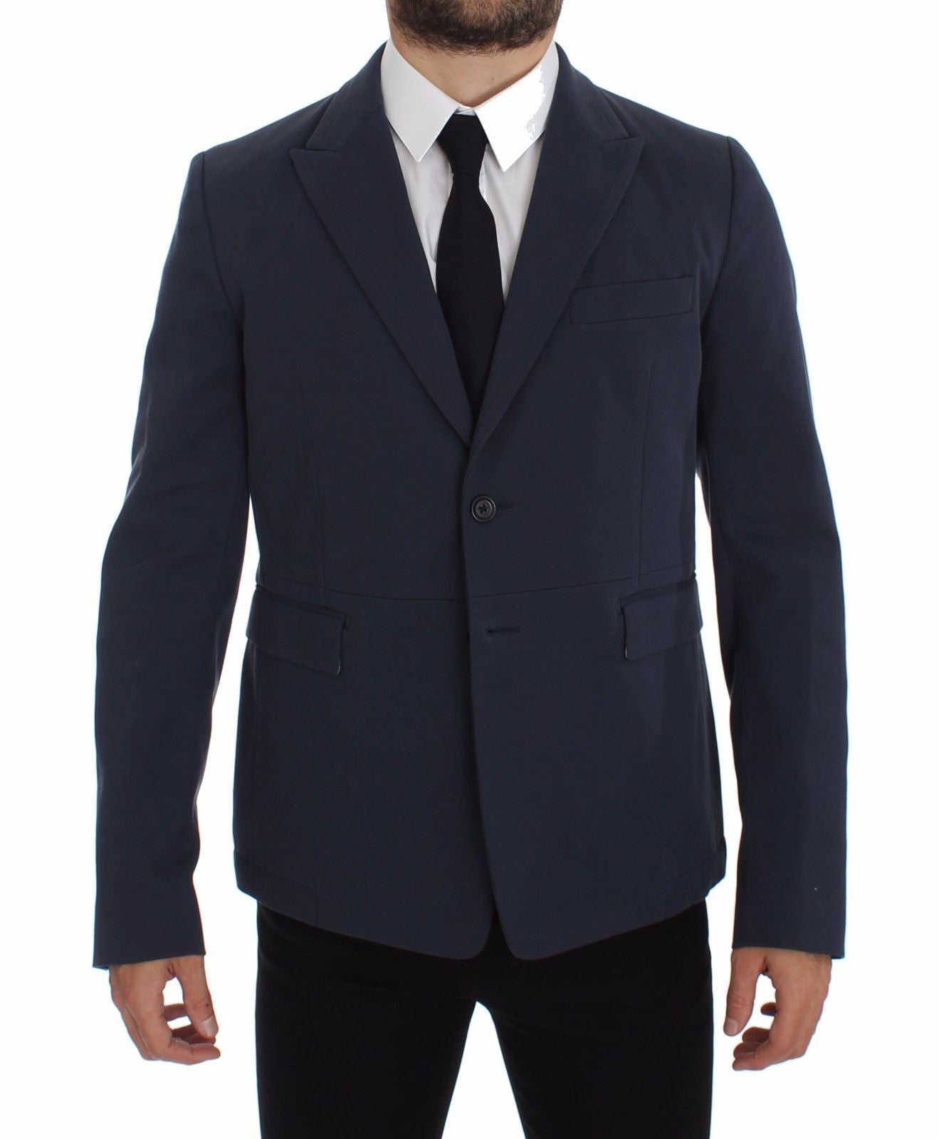 Blazer décontracté en coton stretch bleu de Dolce & Gabbana, style élégant et moderne pour homme.