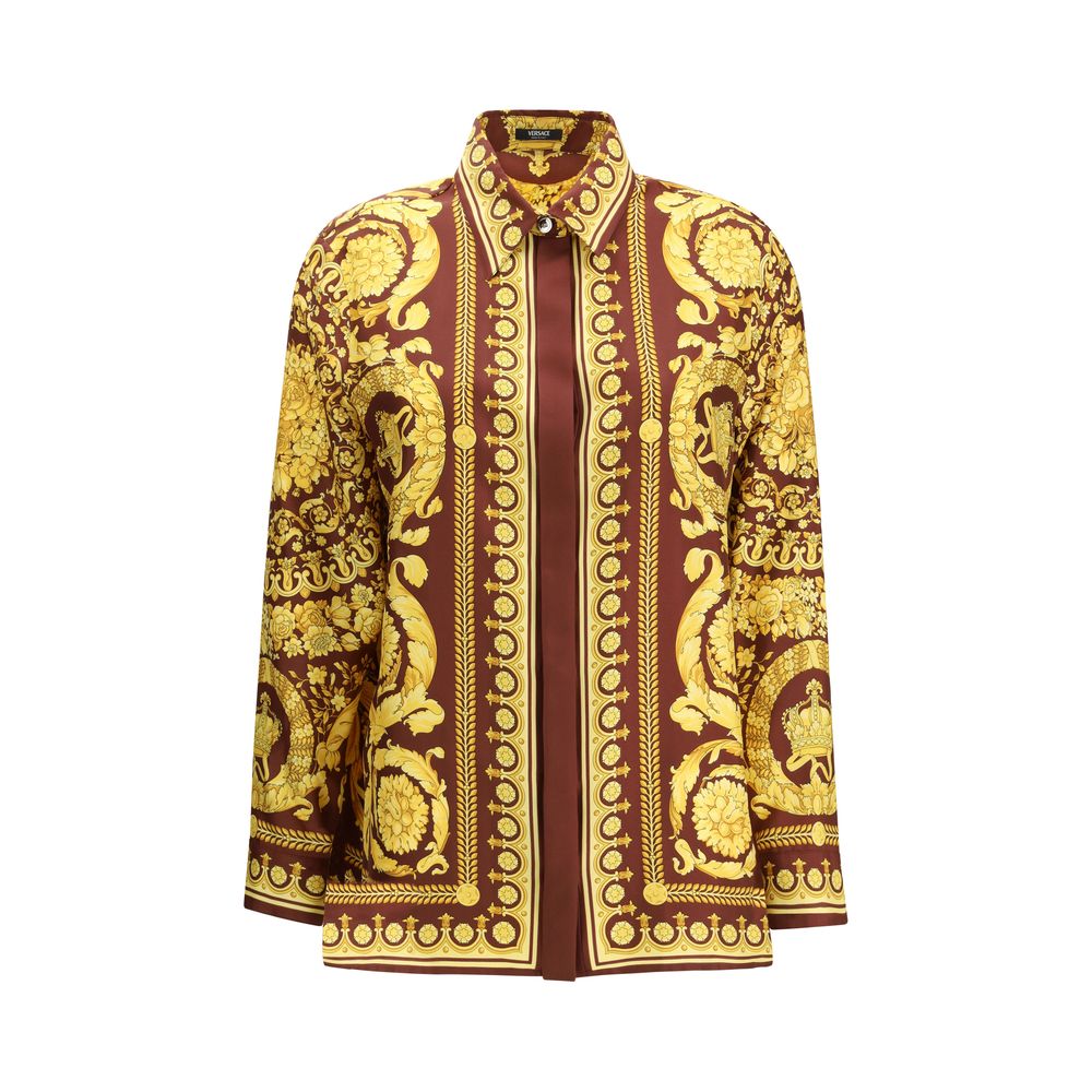 Chemise en soie à motif Bordeaux de Versace, design élégant avec logo distinctif.