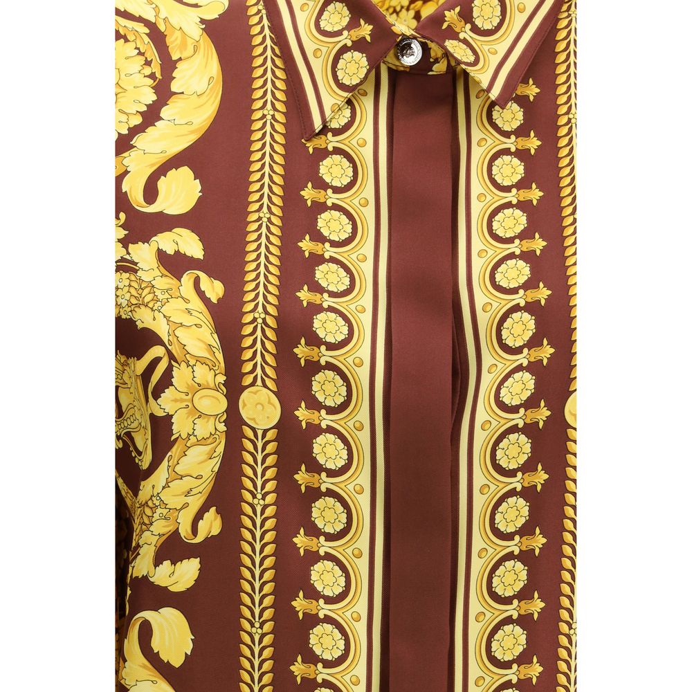 Chemise en soie à motif Bordeaux de la marque Versace, avec design élégant et détails luxueux visible sur l'image.