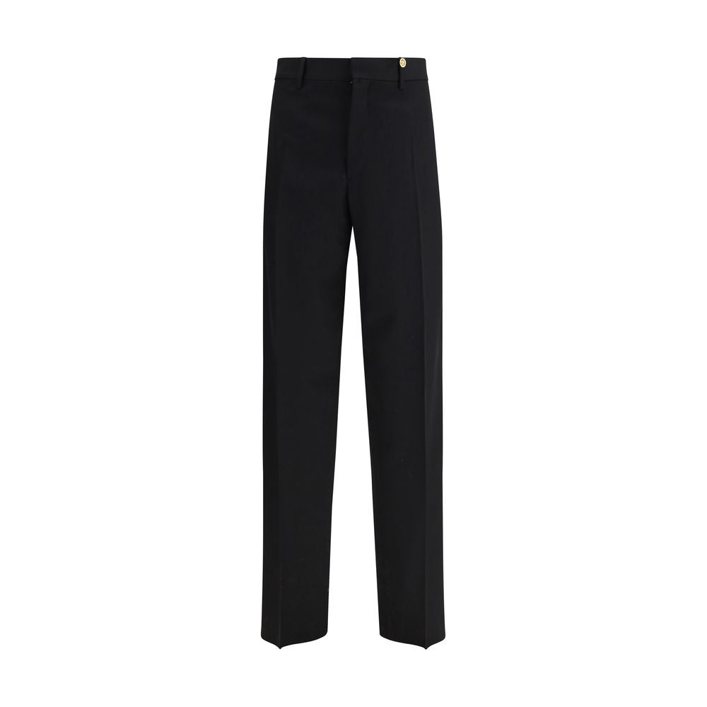 Pantalon de costume noir en laine Versace Oves Aries, coupe élégante, détails sophistiqués, tissu de haute qualité.