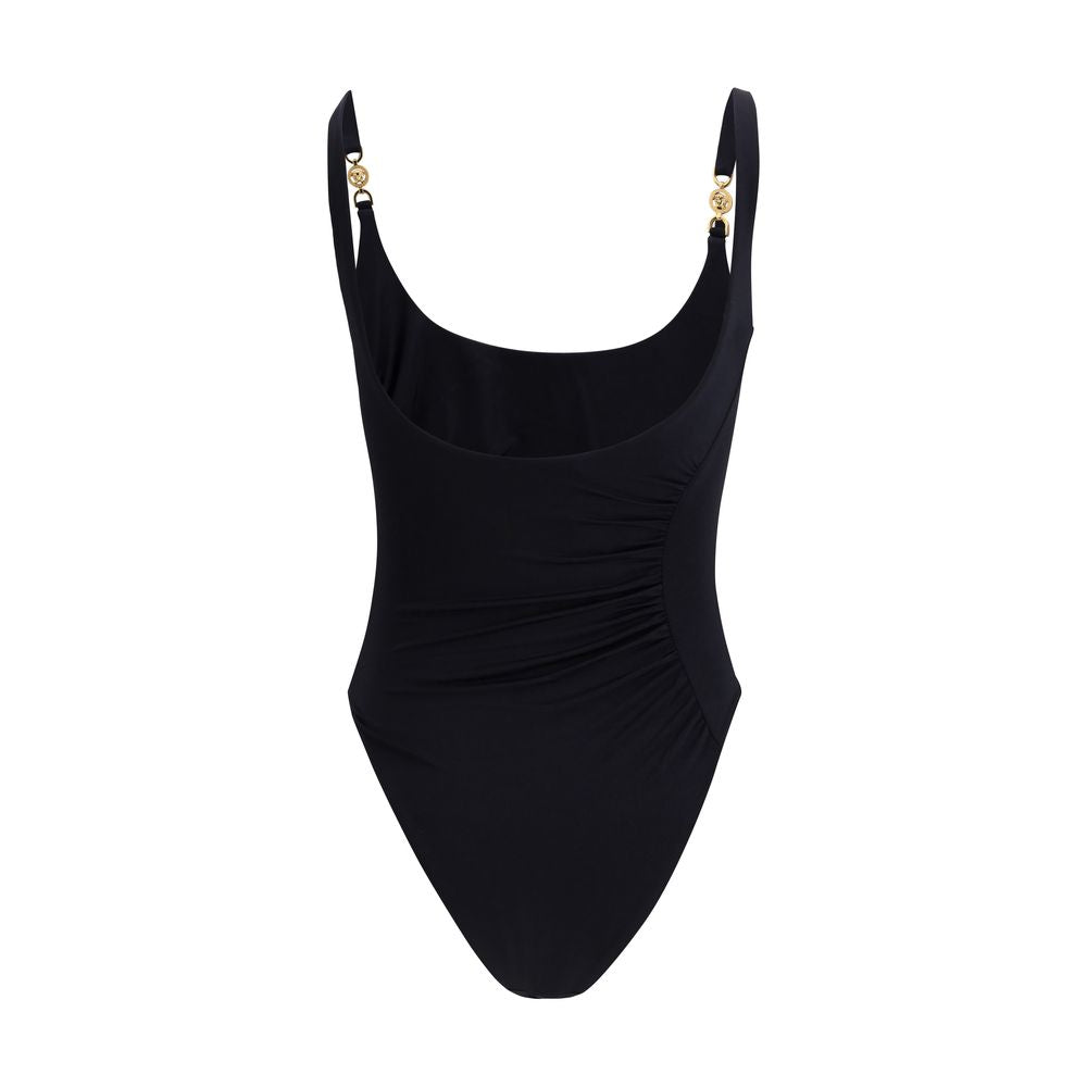 Maillot de bain une pièce noir en polyamide de la marque Versace, avec détails élégants et design moderne visible sur l'image.