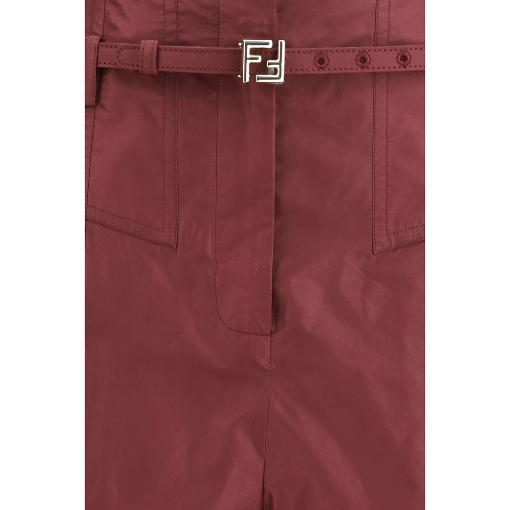 Fendi Bordeaux Seiden Freizeithose