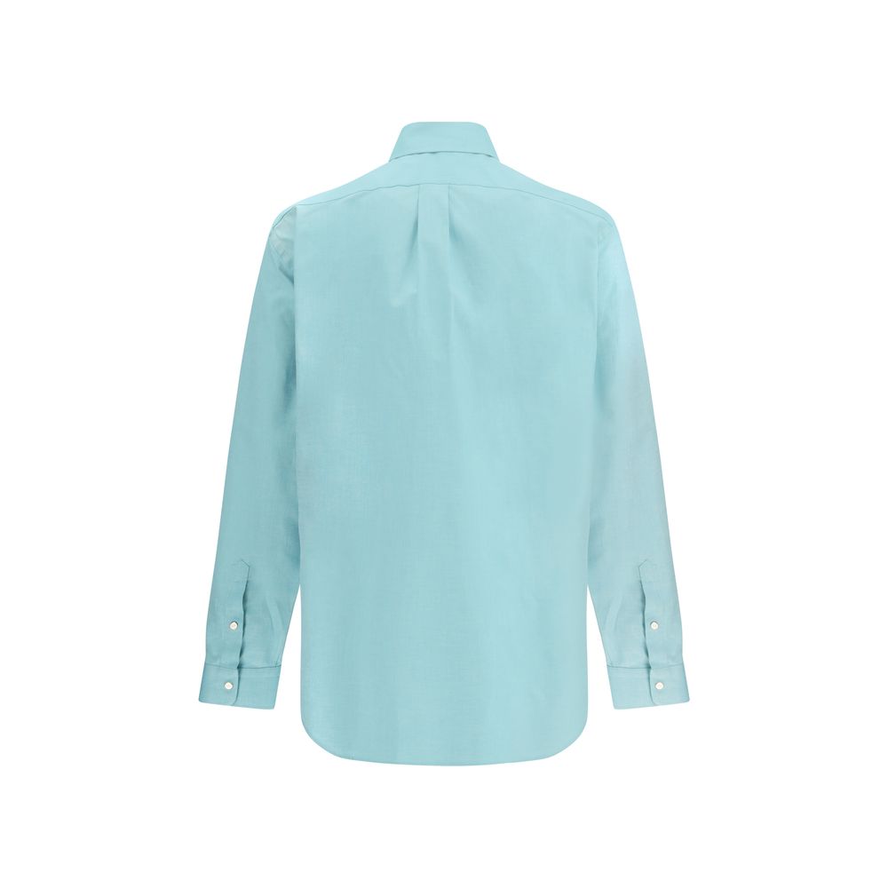 Chemise en coton bleue Fendi pour homme, style élégant avec col classique et boutons visibles.