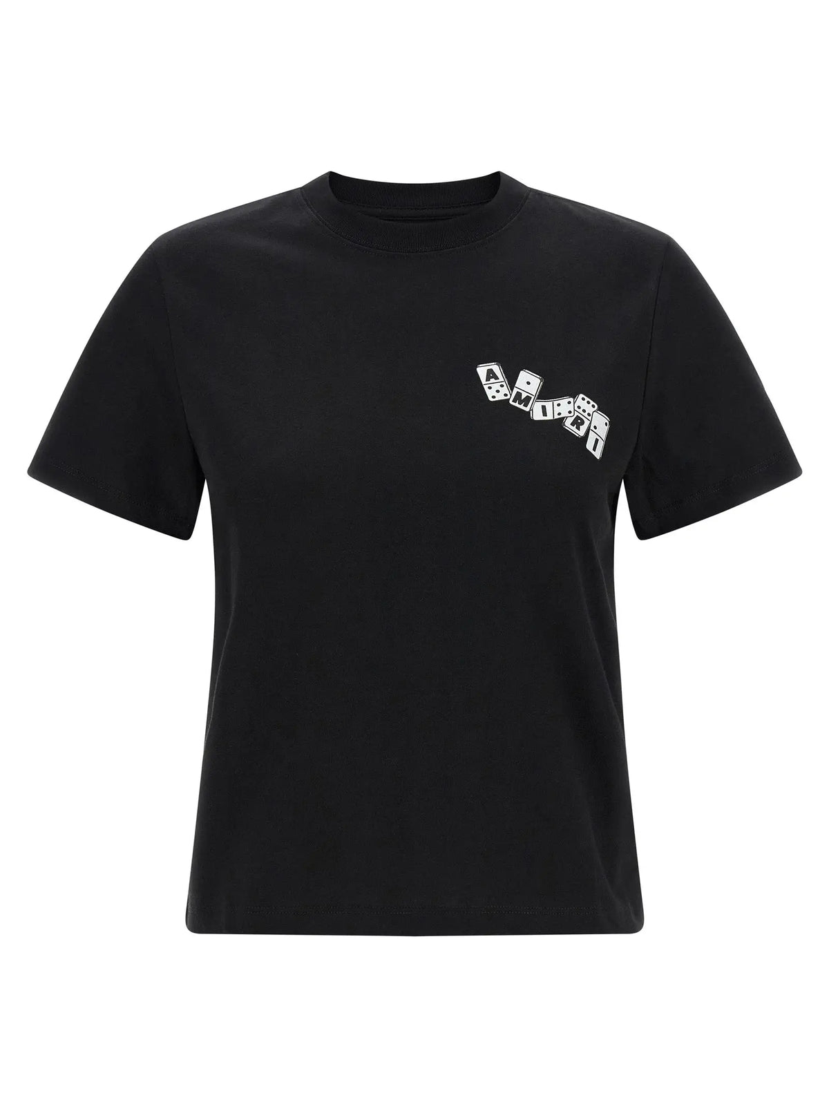 T-shirt amiri noir en coton avec un graphisme blanc de dés formant amit sur la poitrine gauche