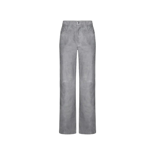 Pantalon large gris amiri en cuir avec tissu lisse légèrement réfléchissant et design classique cinq poches