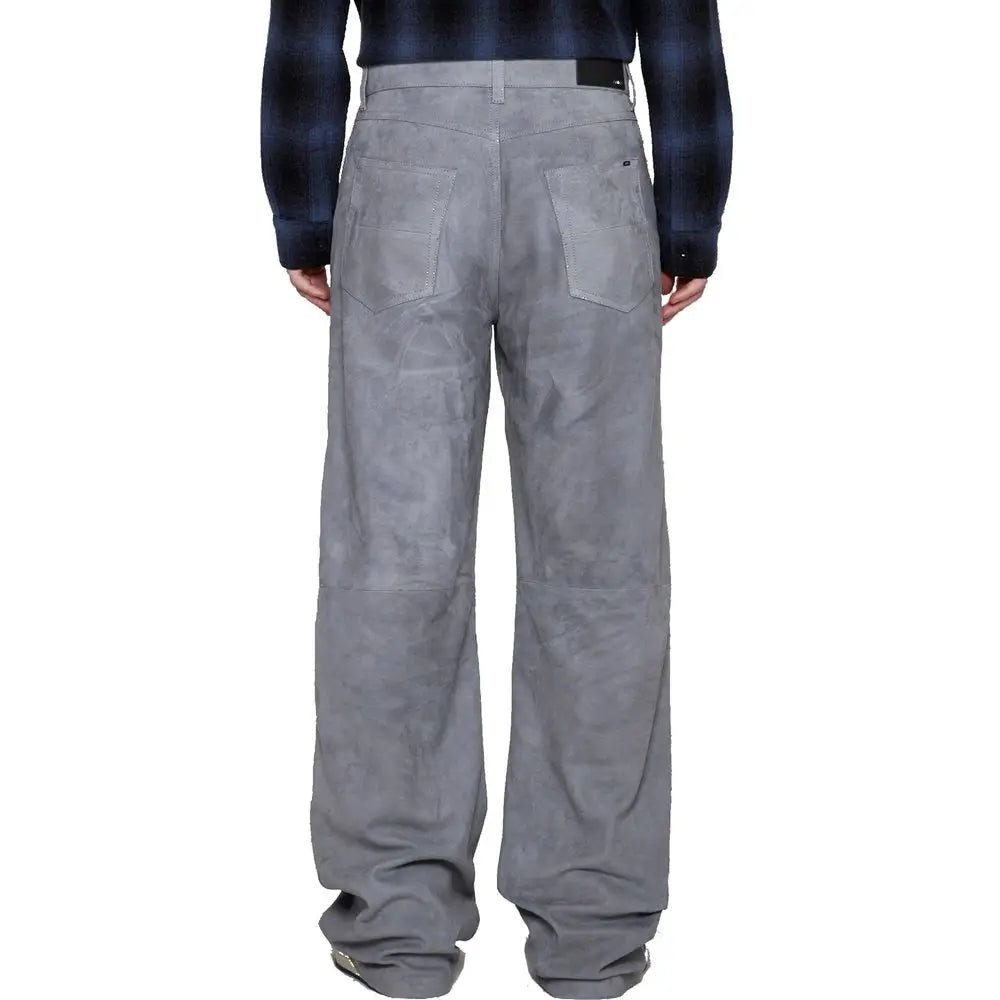 Pantalon amiri gris en cuir avec coupe large et décontractée en suède texturé subtil