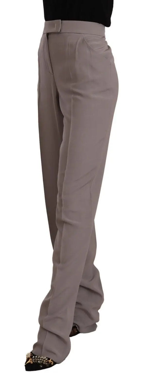 Beige pantalon droit armani en soie marron taille haute avec coupe ajustée et plis subtils à la taille