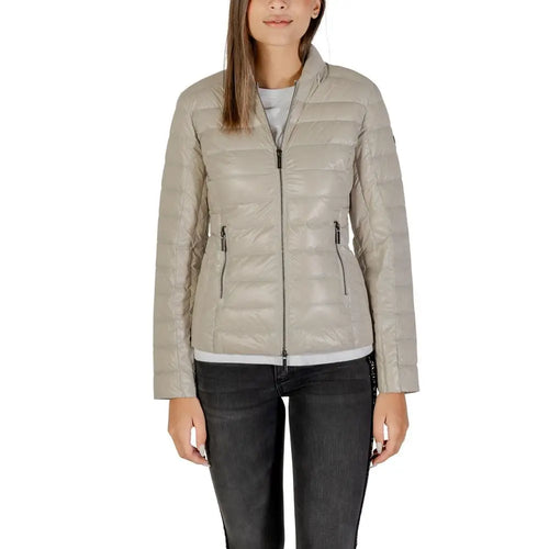 Veste matelassée beige armani exchange en polyamide avec col montant et fermeture éclair devant